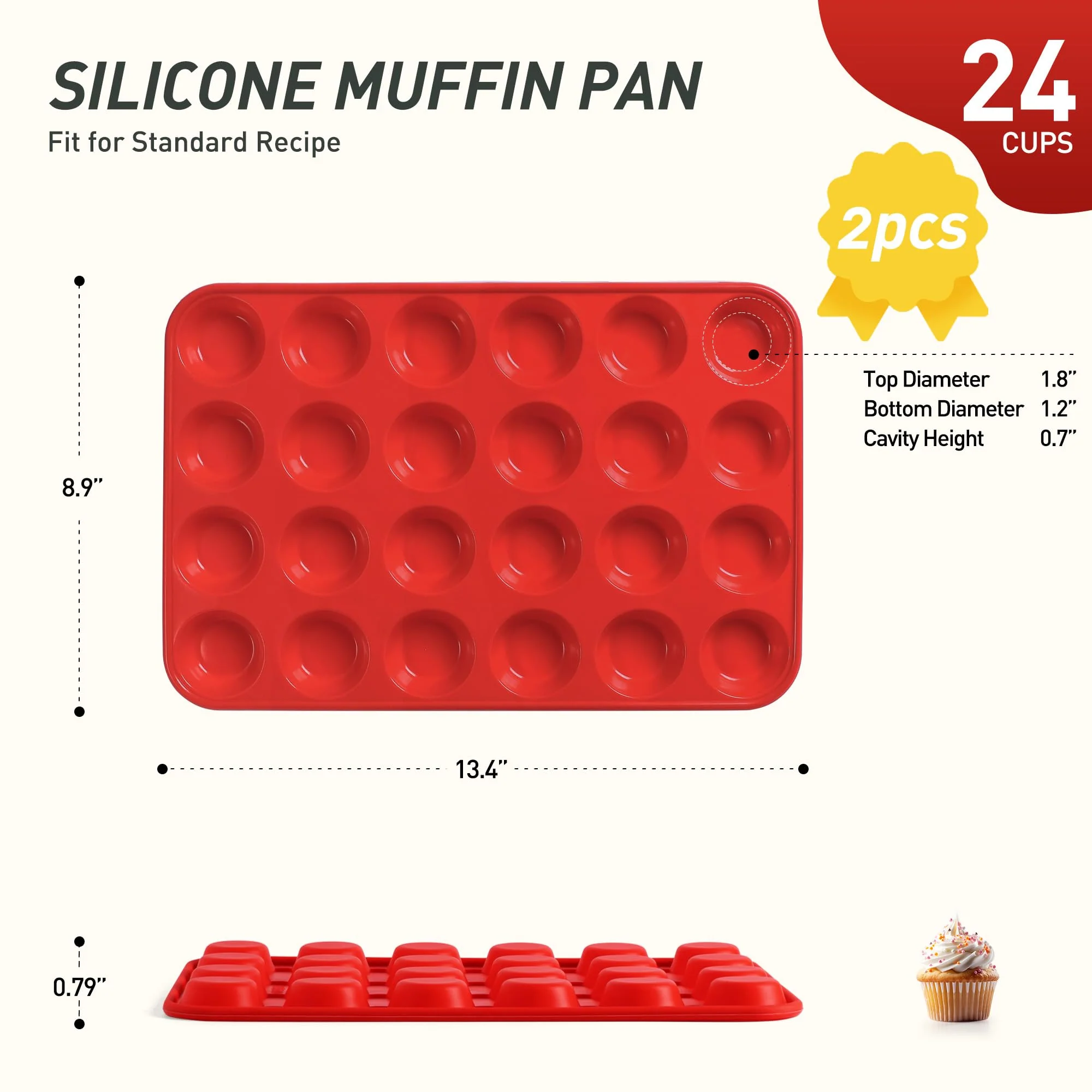 2 Pack 24 Cups Silicone Mini Muffin Pan with Metal Reinforced Frame Silicone Molds Cupcake Cake Baking Cheesecake Pans Cookie Baking Chocoflan Cupcake Mold Mini Bundt Cake Pan Women Gift - Image 9
