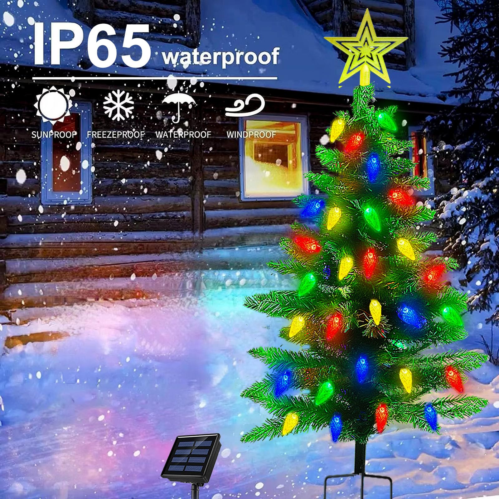 2-Pack 3.6FT Solar Christmas Tree Outdoor Christmas Decorations, 8 Modes Solar Xmas Tree Lights with 100 LED, Waterproof Solar Christmas Lights for Yard Front Porch Pathway Grave Cemetery Decor - Image 3