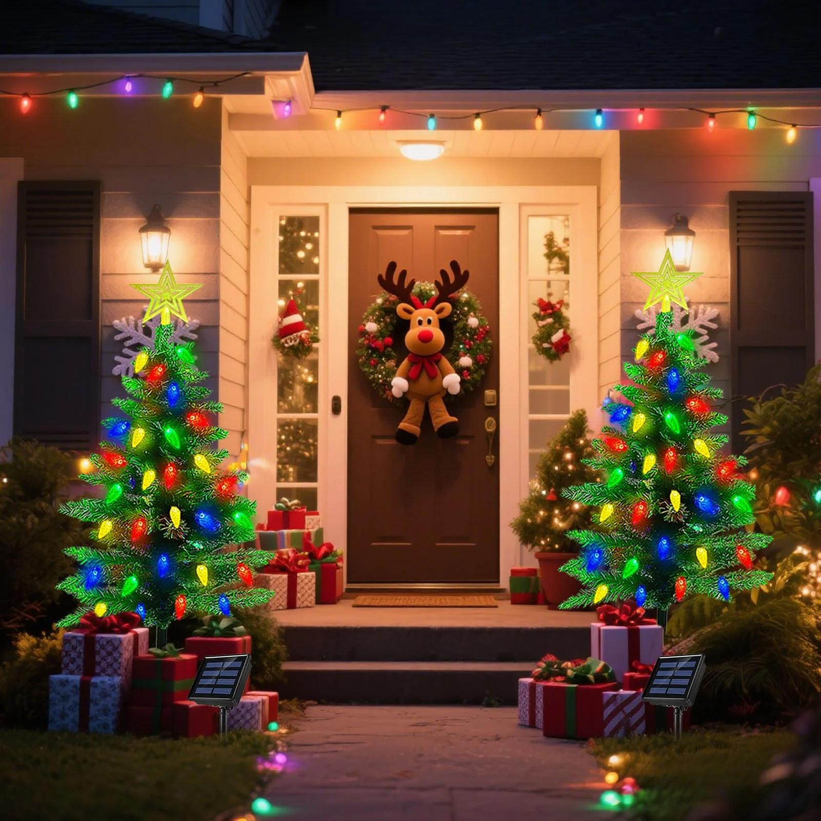 2-Pack 3.6FT Solar Christmas Tree Outdoor Christmas Decorations, 8 Modes Solar Xmas Tree Lights with 100 LED, Waterproof Solar Christmas Lights for Yard Front Porch Pathway Grave Cemetery Decor - Image 4
