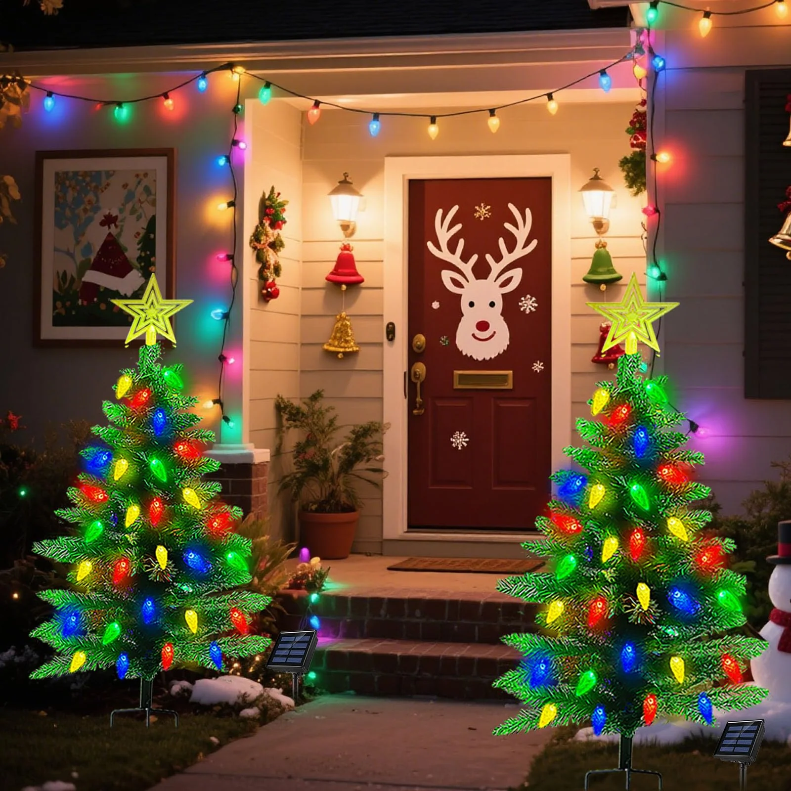 2-Pack 3.6FT Solar Christmas Tree Outdoor Christmas Decorations, 8 Modes Solar Xmas Tree Lights with 100 LED, Waterproof Solar Christmas Lights for Yard Front Porch Pathway Grave Cemetery Decor - Image 6