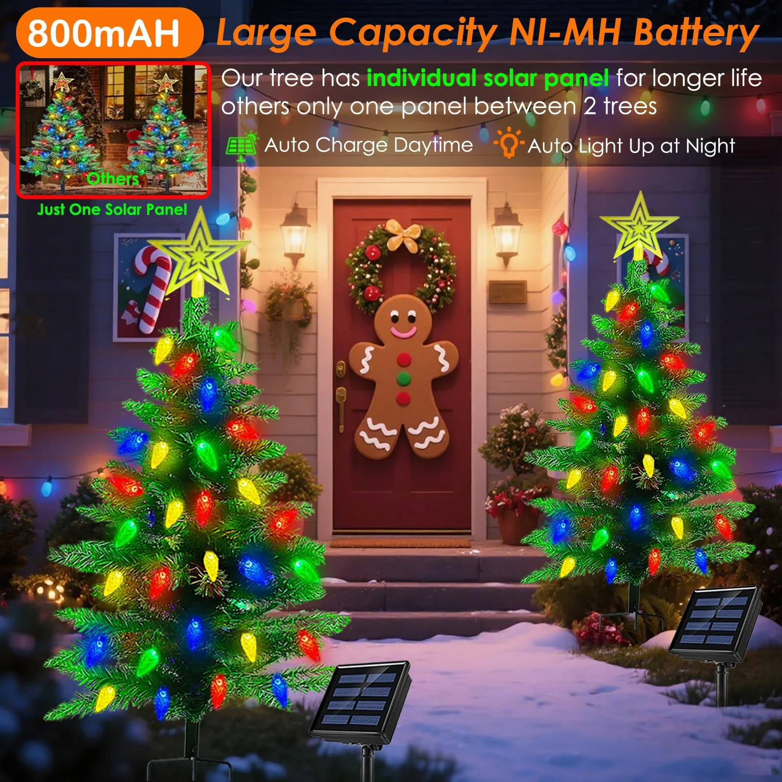 2-Pack 3.6FT Solar Christmas Tree Outdoor Christmas Decorations, 8 Modes Solar Xmas Tree Lights with 100 LED, Waterproof Solar Christmas Lights for Yard Front Porch Pathway Grave Cemetery Decor - Image 8