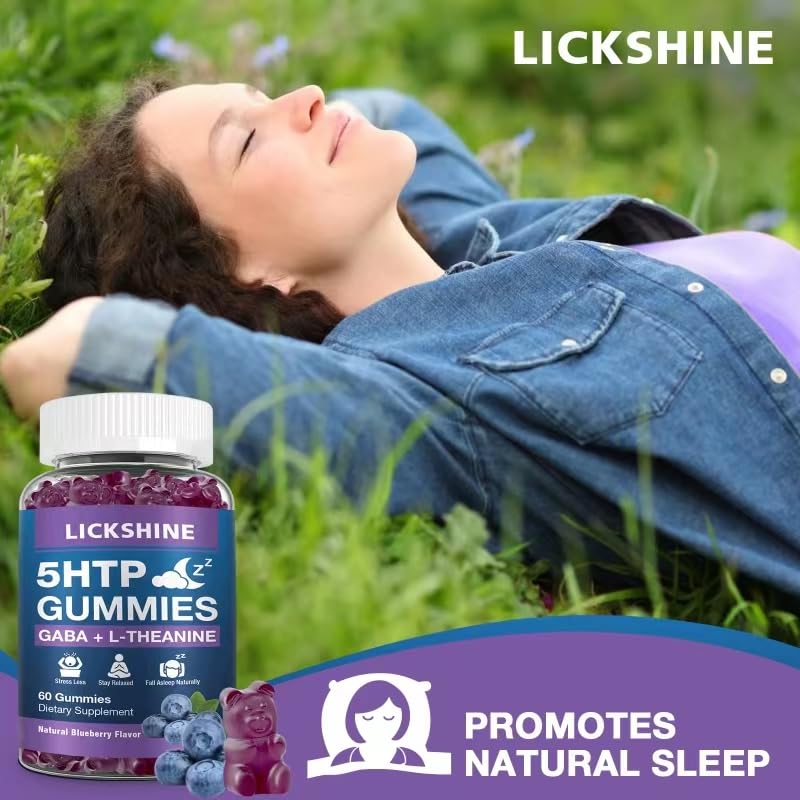 2 Pack 300MG 5-HTP GABA Sleep Supplement Gummies with 200mg L-Theanine Supplement for Brain, Mood Stabilizer and Sleep Support, Melatonin-Free, Omega 3-6-9 for Natural Zzzs, Blueberry Flavor - Image 2