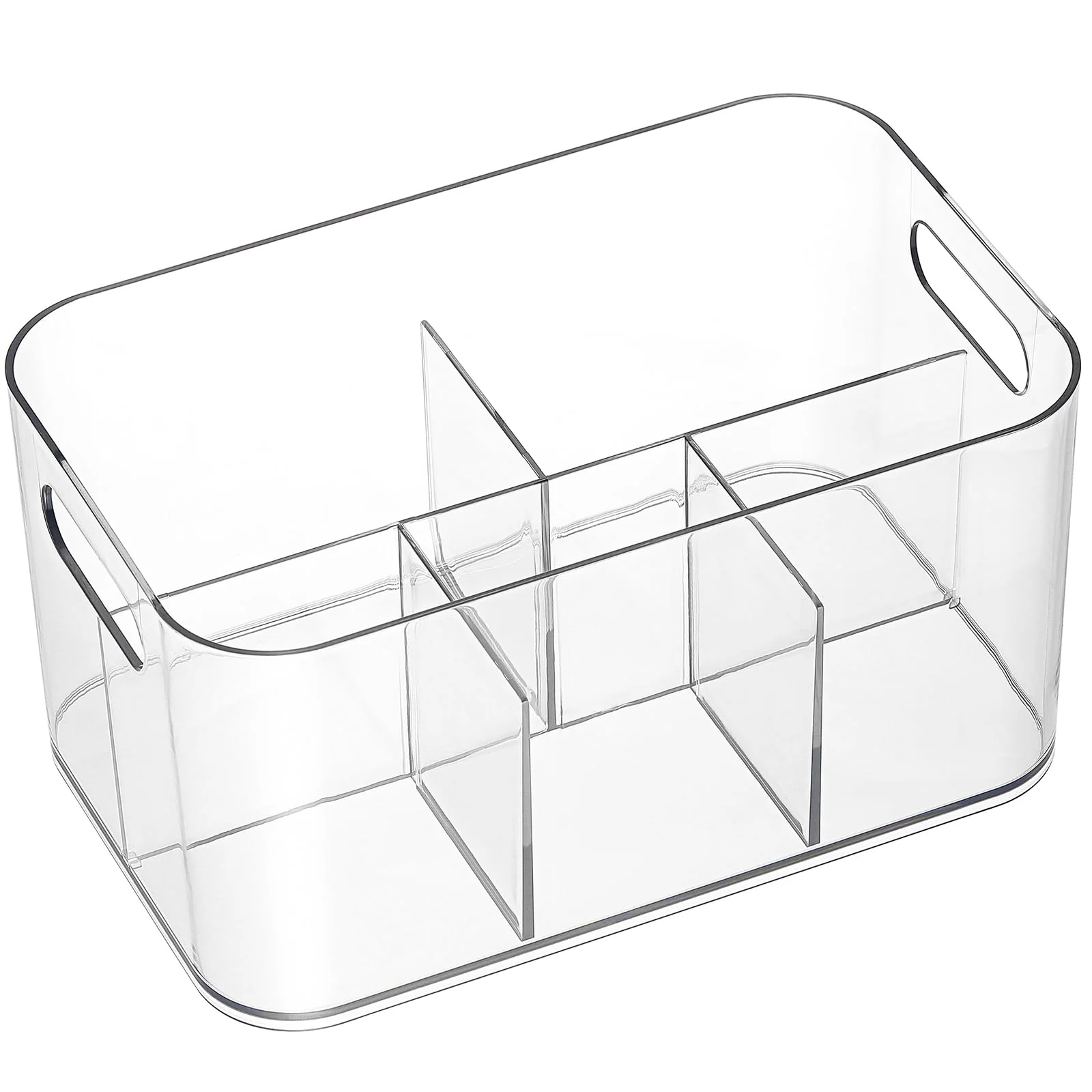 2 Pack, 5-Compartment Clear Plastic Bin - Divided Art Supplies, Cosmetic Makeup Caddy Organizer - Multiuse Storage Container for Vanity, Bathroom, Kitchen, Office, Craft, Shower, Cleaning Items - Image 2