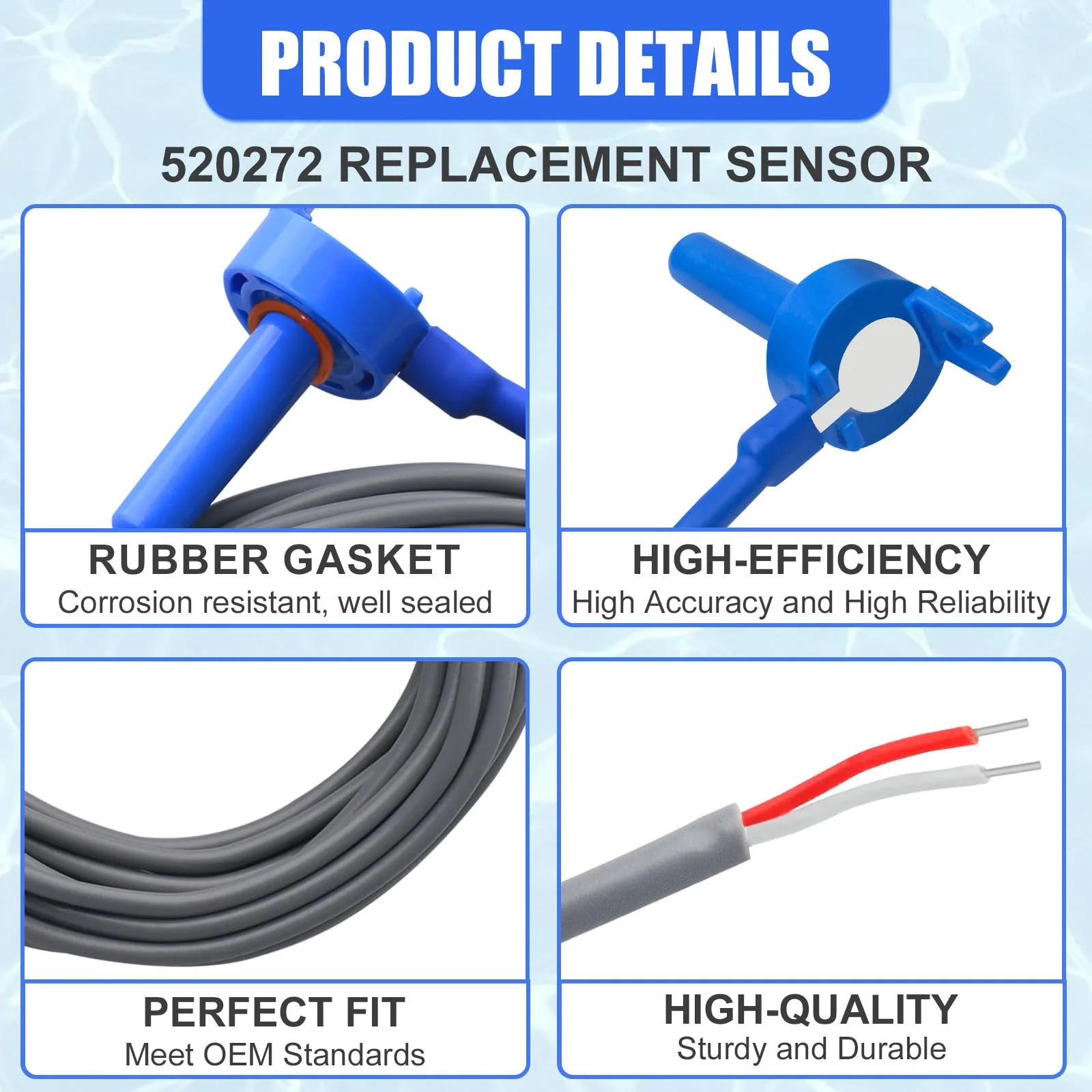 2 Pack 520272 Pool 7790 Temperature Sensor Thermistor Air/Water/Solar 20' Feet Cable for Jandy - Replacement Pool/Spa (10K-ohm Sensor - Includes 2 Pcs 2" Pipe Clamp) - Image 7