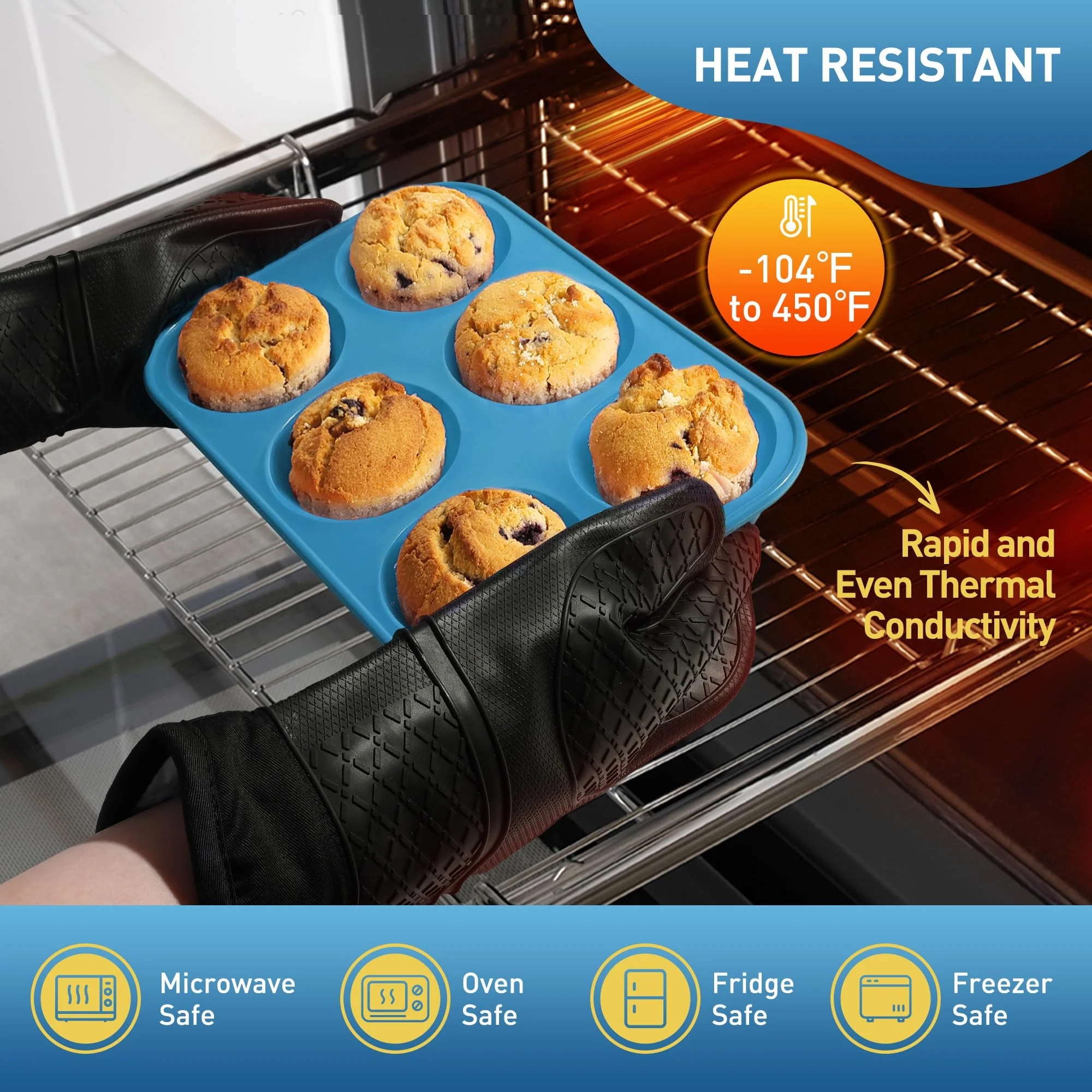 2 Pack 6 Cups Jumbo Muffin Pan with Metal Reinforced Frame Silicone Molds Cupcake Cake Baking Pans Oven Safe Silicone Molds Cookie Muffin Pan Tin Best Baking Sheets Non Toxic Clearance - Image 5