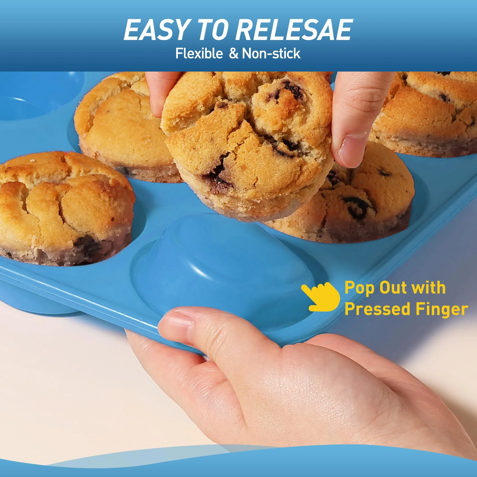 2 Pack 6 Cups Jumbo Muffin Pan with Metal Reinforced Frame Silicone Molds Cupcake Cake Baking Pans Oven Safe Silicone Molds Cookie Muffin Pan Tin Best Baking Sheets Non Toxic Clearance - Image 6