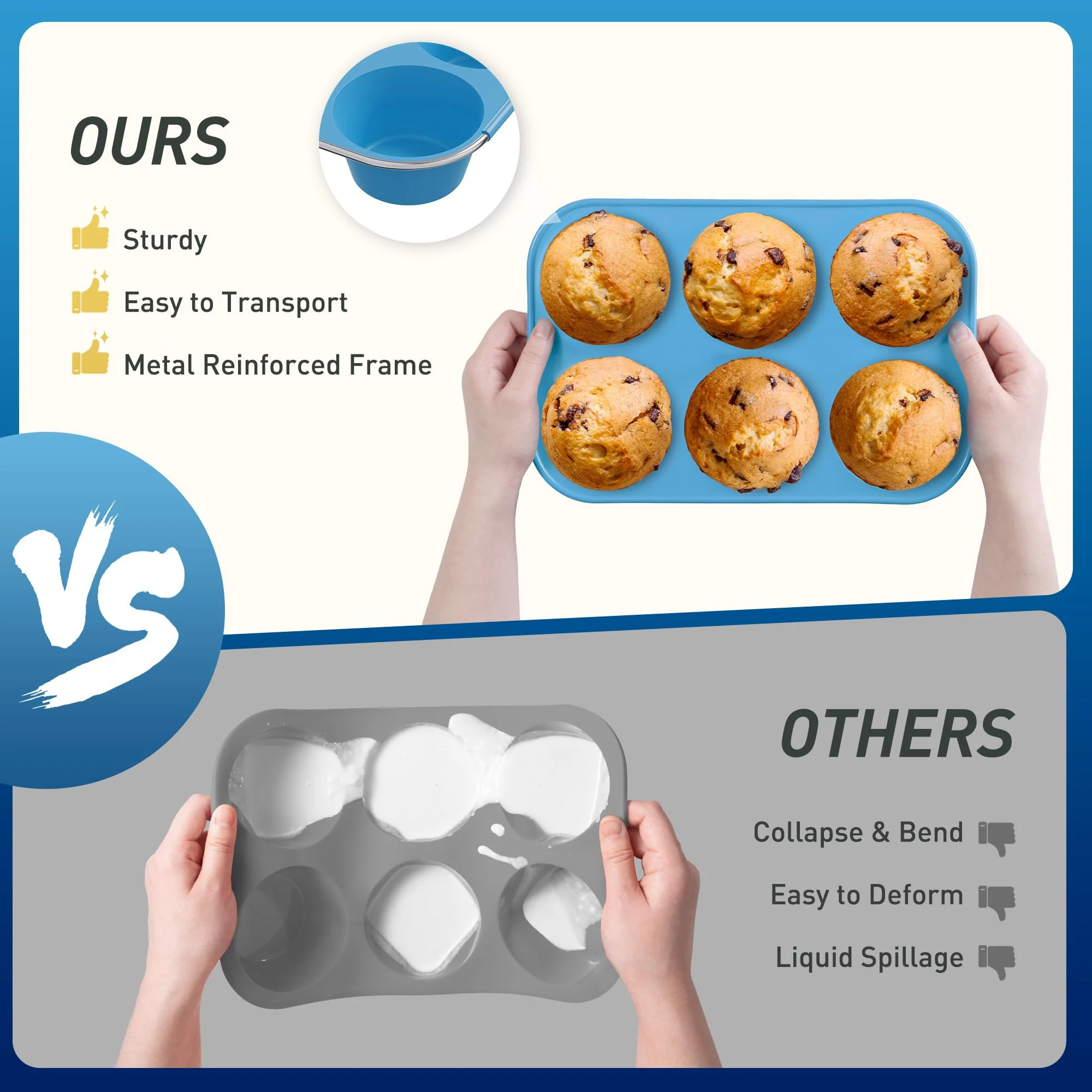 2 Pack 6 Cups Jumbo Muffin Pan with Metal Reinforced Frame Silicone Molds Cupcake Cake Baking Pans Oven Safe Silicone Molds Cookie Muffin Pan Tin Best Baking Sheets Non Toxic Clearance - Image 7