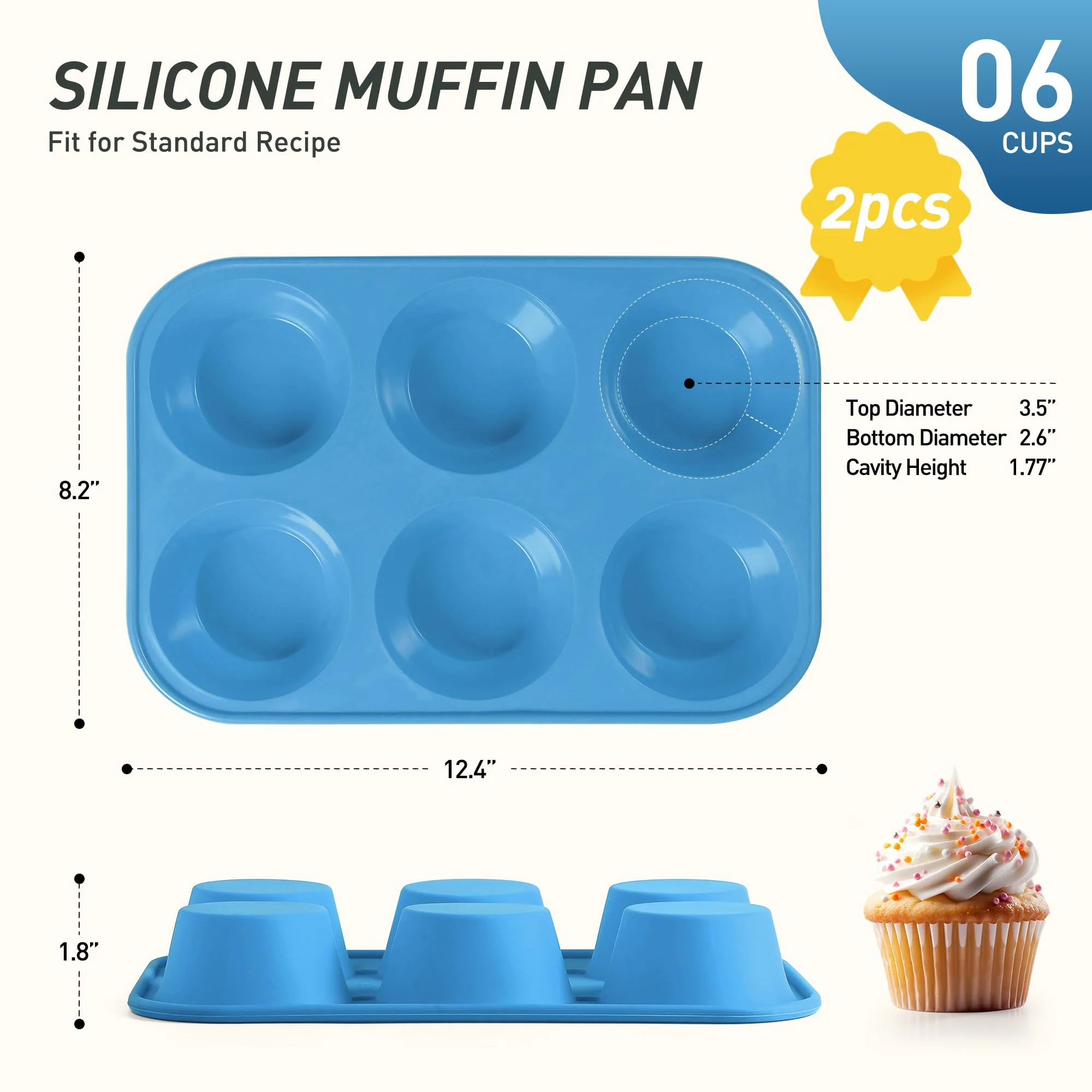2 Pack 6 Cups Jumbo Muffin Pan with Metal Reinforced Frame Silicone Molds Cupcake Cake Baking Pans Oven Safe Silicone Molds Cookie Muffin Pan Tin Best Baking Sheets Non Toxic Clearance - Image 8