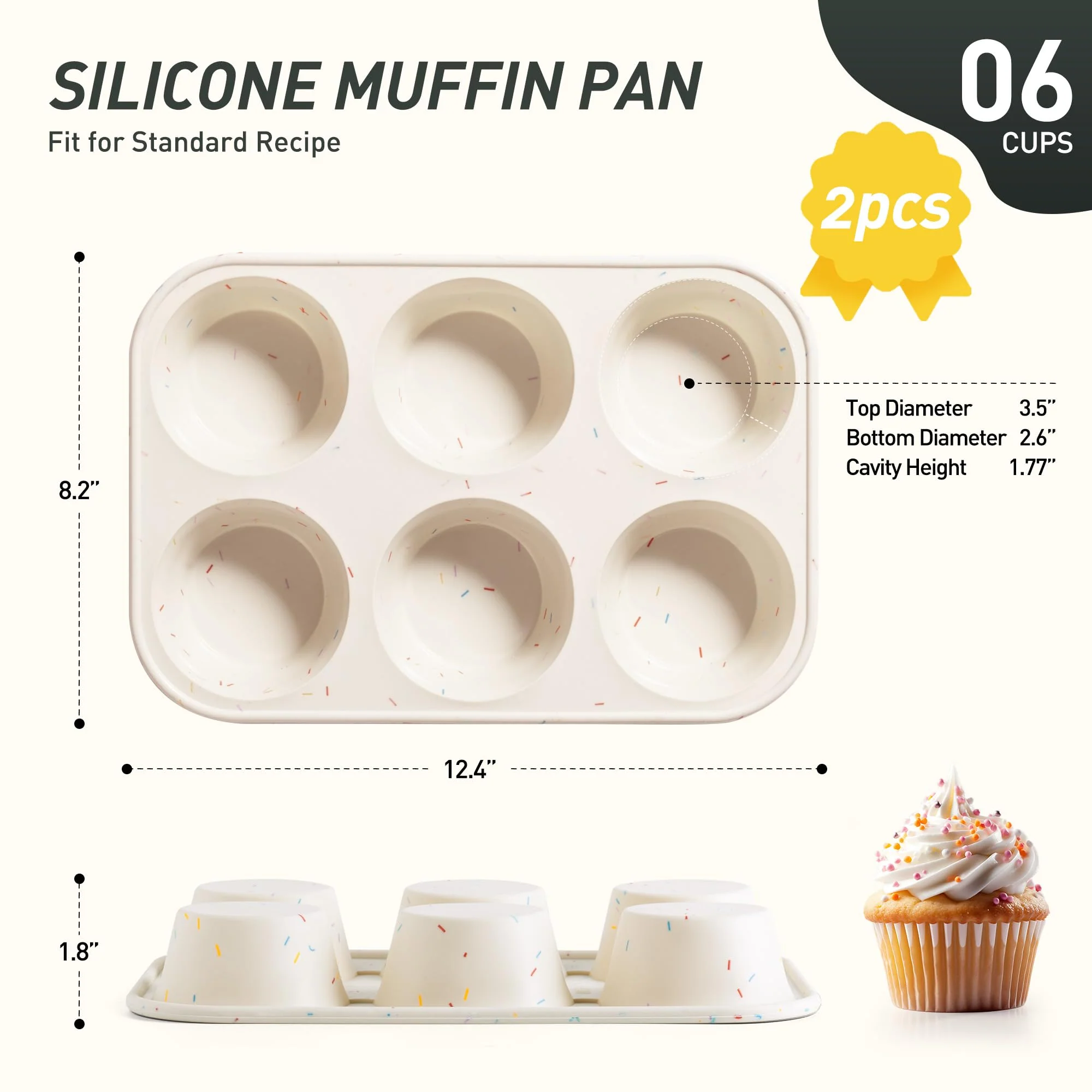 2 Pack 6 Cups Silicone Mini Muffin Pan with Metal Reinforced Frame Silicone Molds Cupcake Cake Baking Pans Cookie Baking Chocoflan Cupcake Mold Cake Molds Kitchen Baking Mom Gift Home Essentials - Image 9