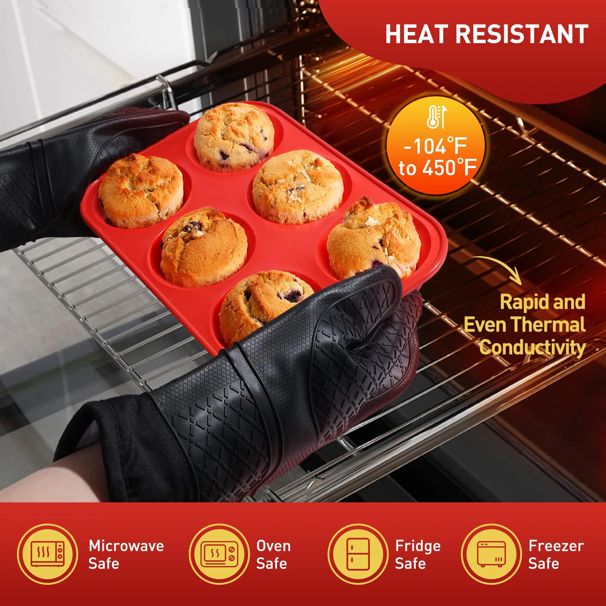 2 Pack 6 Cups Silicone Mini Muffin Pan with Metal Reinforced Frame Silicone Molds Cupcake Cake Baking Pans Cookie Baking Chocoflan Cupcake Mold Cake Molds Kitchen Baking Mom Gift Home Essentials - Image 6