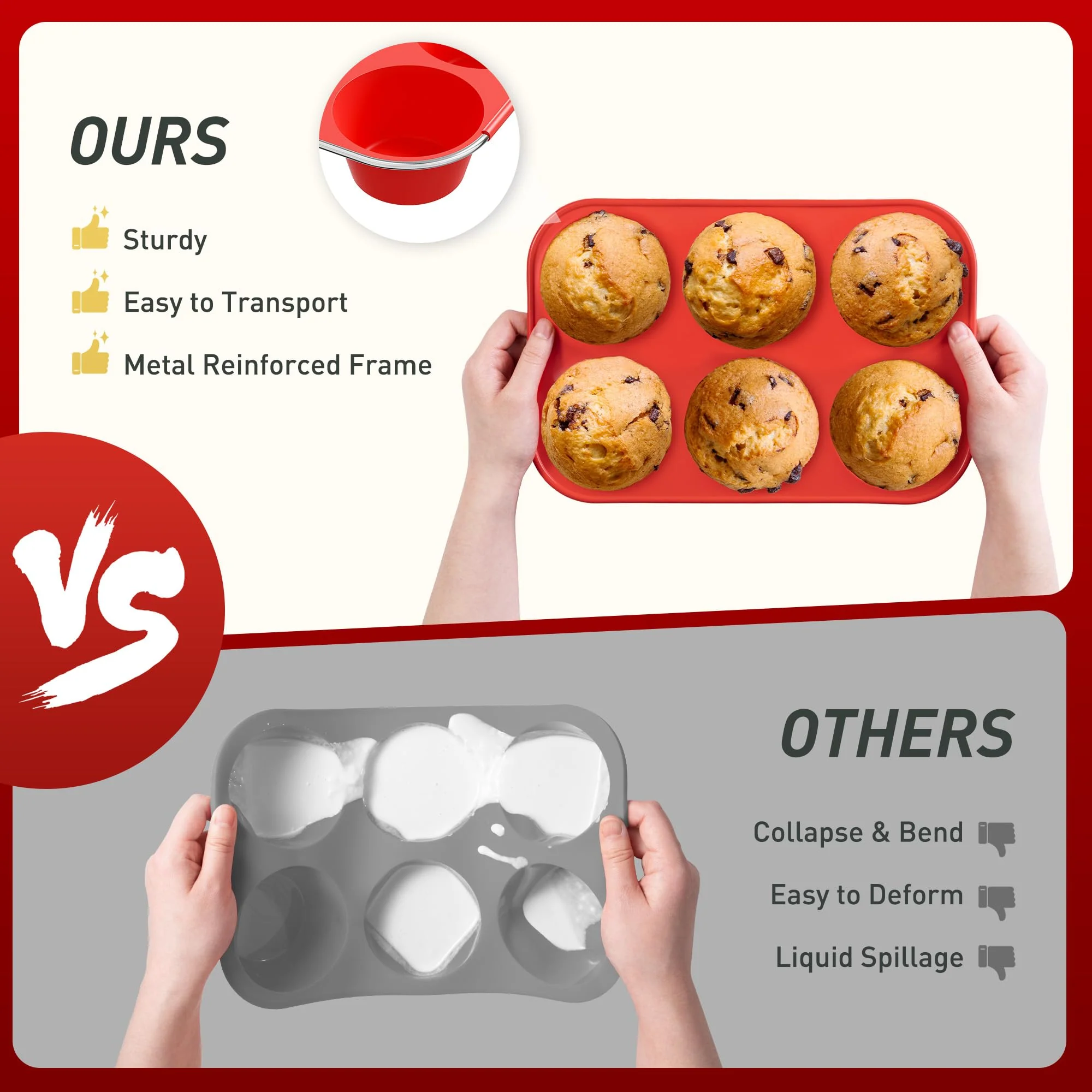 2 Pack 6 Cups Silicone Mini Muffin Pan with Metal Reinforced Frame Silicone Molds Cupcake Cake Baking Pans Cookie Baking Chocoflan Cupcake Mold Cake Molds Kitchen Baking Mom Gift Home Essentials - Image 8