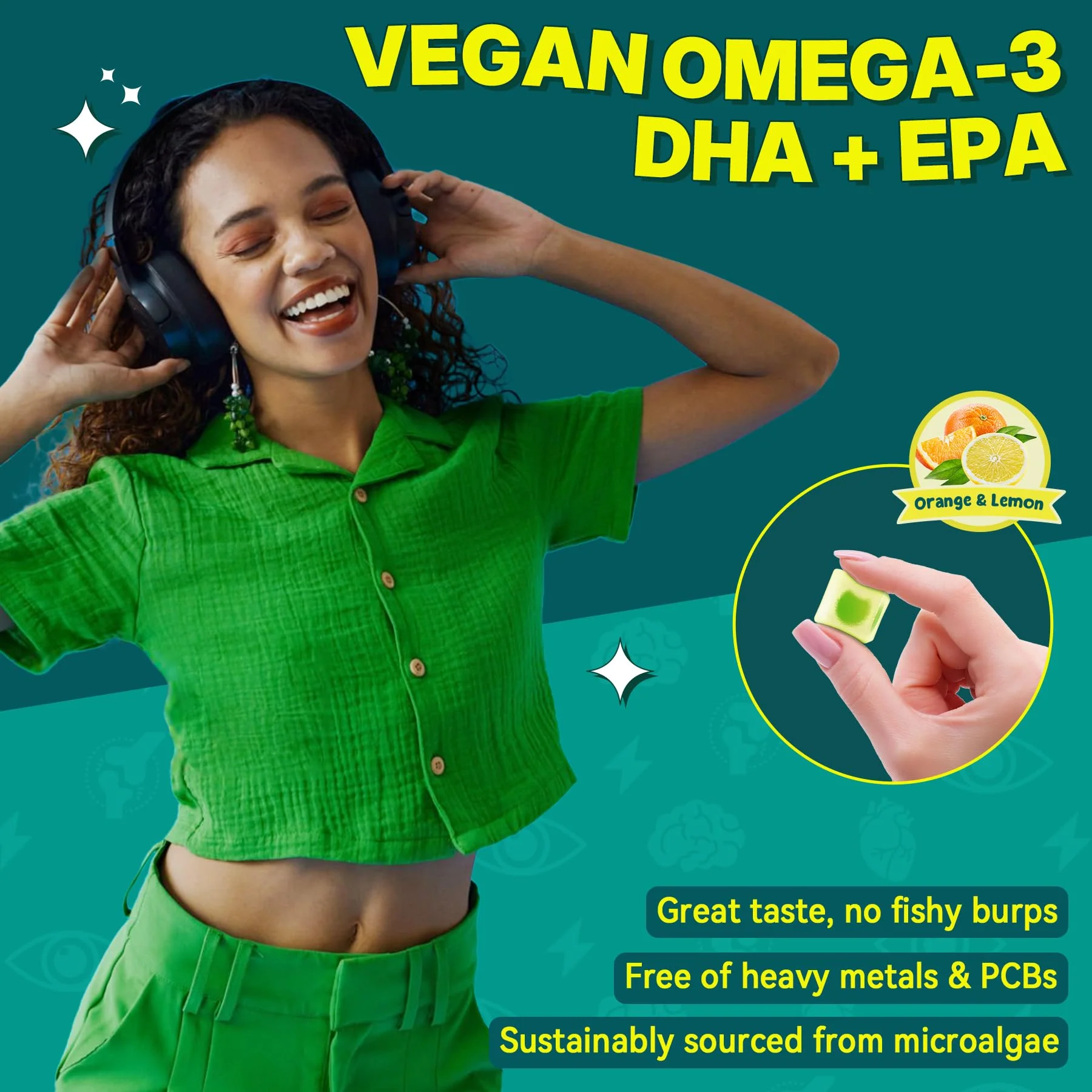 2 Pack Algae Omega 3 Gummies 1000mg, Plant Based DHA 460mg & EPA 230mg, Omega 3 Fish Oil Alternative for Adults, Plus MethylFolate, Vitamin B12, Phosphatidylserine, No Fishy Taste, Vegan, Sugar Free - Image 2