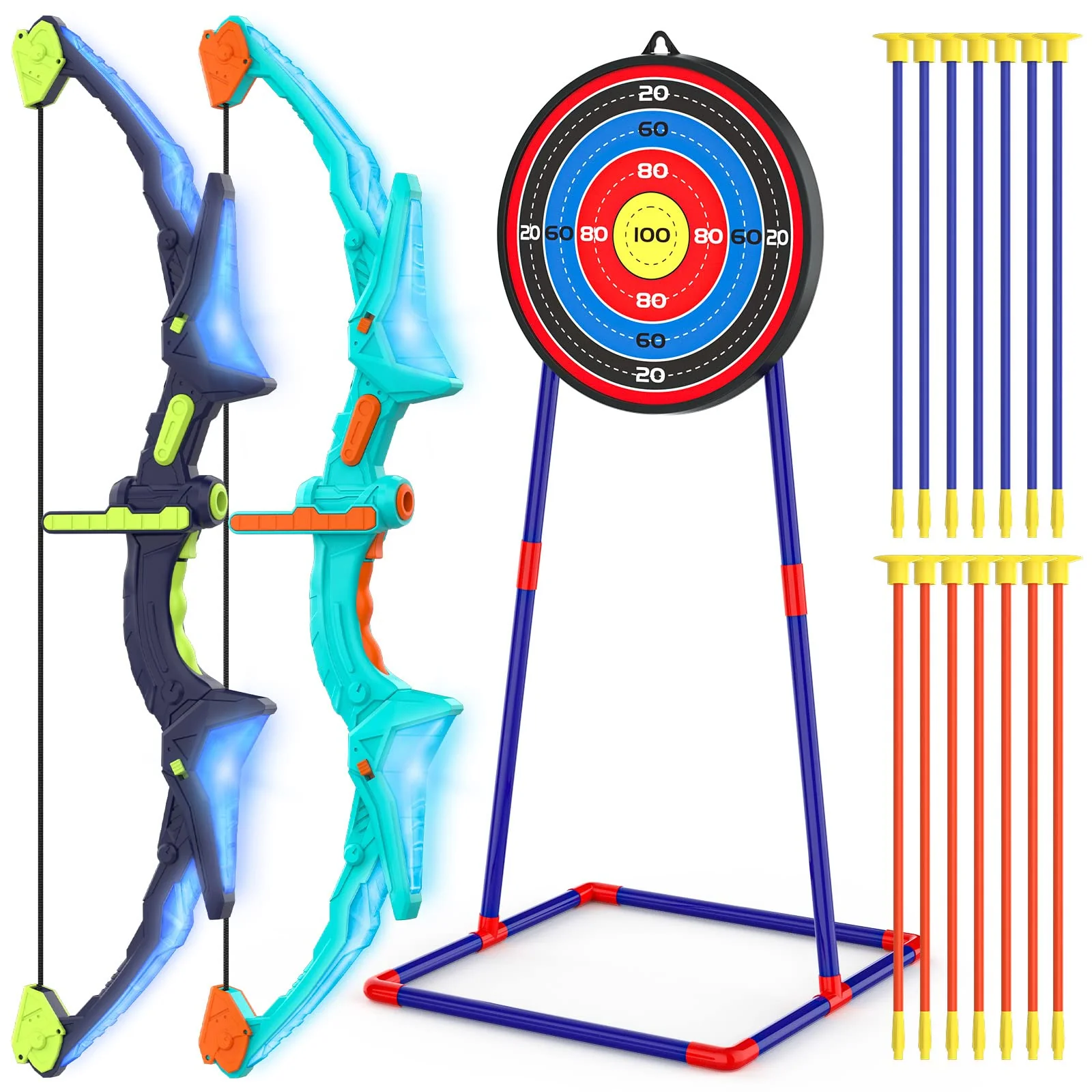 2 Pack Bow and Arrow Set for Kids, Light Up Archery Set with 14 Suction Cup Arrows, Archery Targets Outdoor Games for Kids Ages 4-8 8-12, Birthday Gifts Toys for 5 6 7 8 9 10 11 12 Year Old Boys Girls - Image 2
