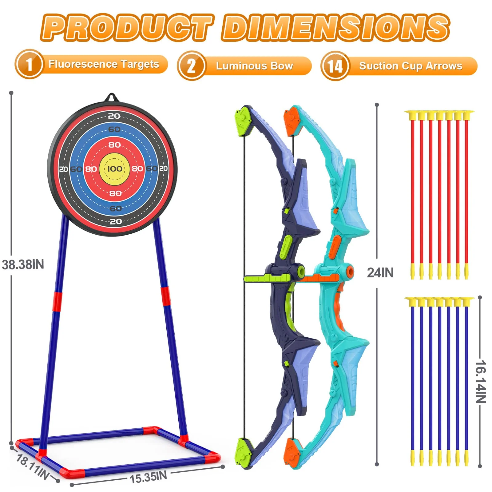 2 Pack Bow and Arrow Set for Kids, Light Up Archery Set with 14 Suction Cup Arrows, Archery Targets Outdoor Games for Kids Ages 4-8 8-12, Birthday Gifts Toys for 5 6 7 8 9 10 11 12 Year Old Boys Girls - Image 7