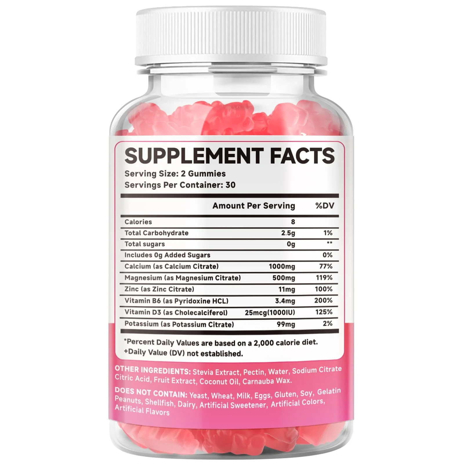 2 Pack Calcium Citrate Gummies 1000mg w/Vitamin D3, High Absorption Calcium Gummies for Women & Men, Plus Magnesium, Potassium, Zinc for Muscle & Immune Support, Raspberry Flavor, 120 Count - Image 3