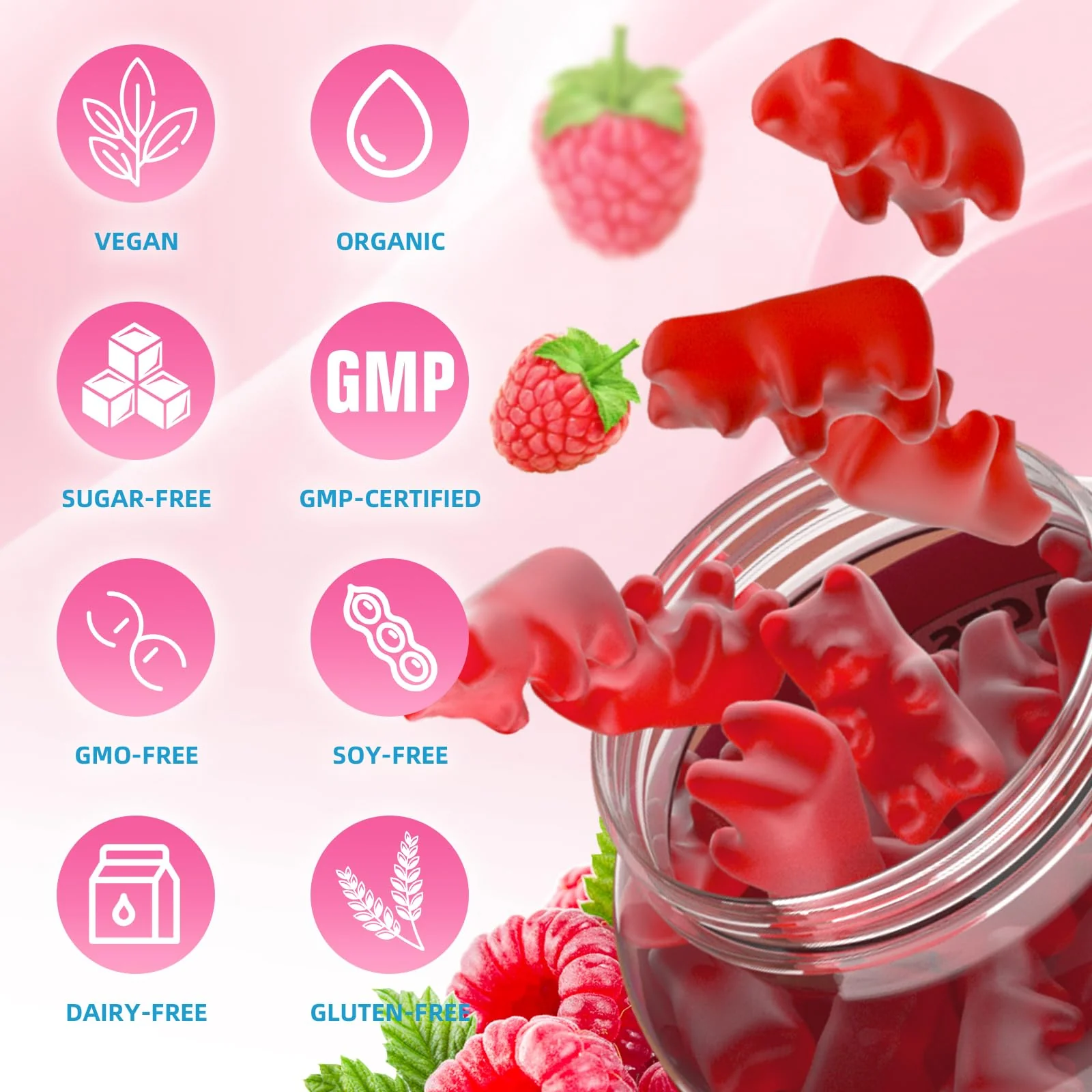 2 Pack Calcium Citrate Gummies, Sugar Free Calcium Citrate 1000mg for Muscle Healthy, Absorption Calcium Supplements for Adults & Kids, Raspberry, 120 Count - Image 4