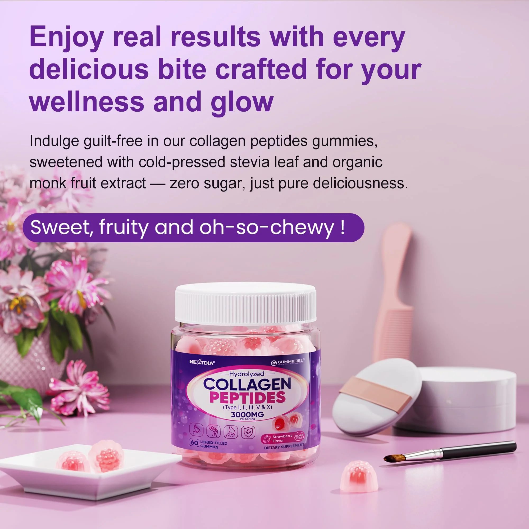 2 Pack Collagen Gummies for Women & Men 3000mg, Hydrolyzed Collagen Peptides with Antioxidant Blend & Digestive Enzymes, Multi Collagen (Type I,II,III,V,X) for Anti-Aging, Hair, Skin, Nails,Sugar Free - Image 3