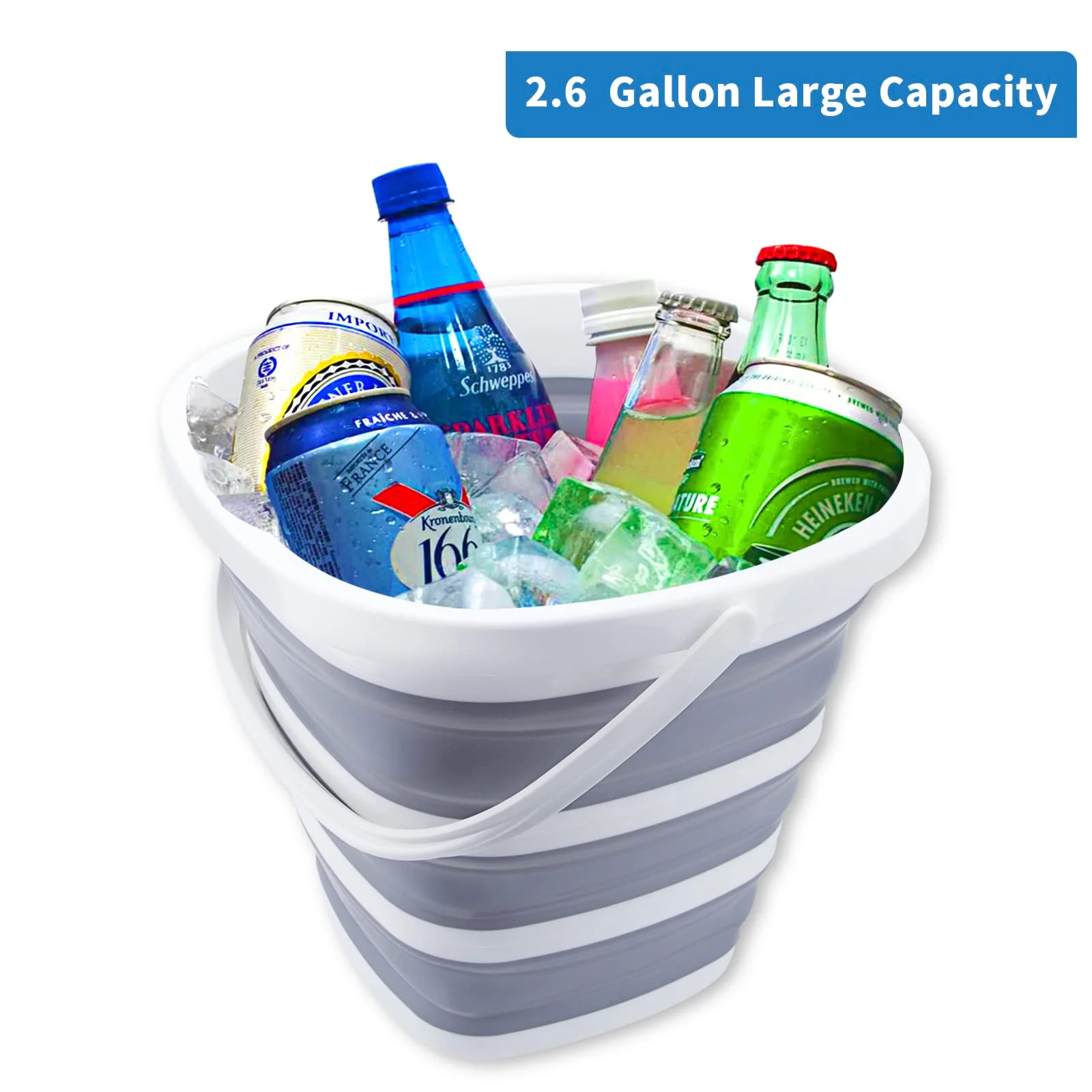 2 Pack Collapsible Buckets 10L 2.6 Gallon Cleaning Bucket Mop Bucket Folding Foldable Portable Small Plastic Water Supplies for Outdoor Garden Camping Fishing Car Wash Space Saving Square Grey Blue - Image 4