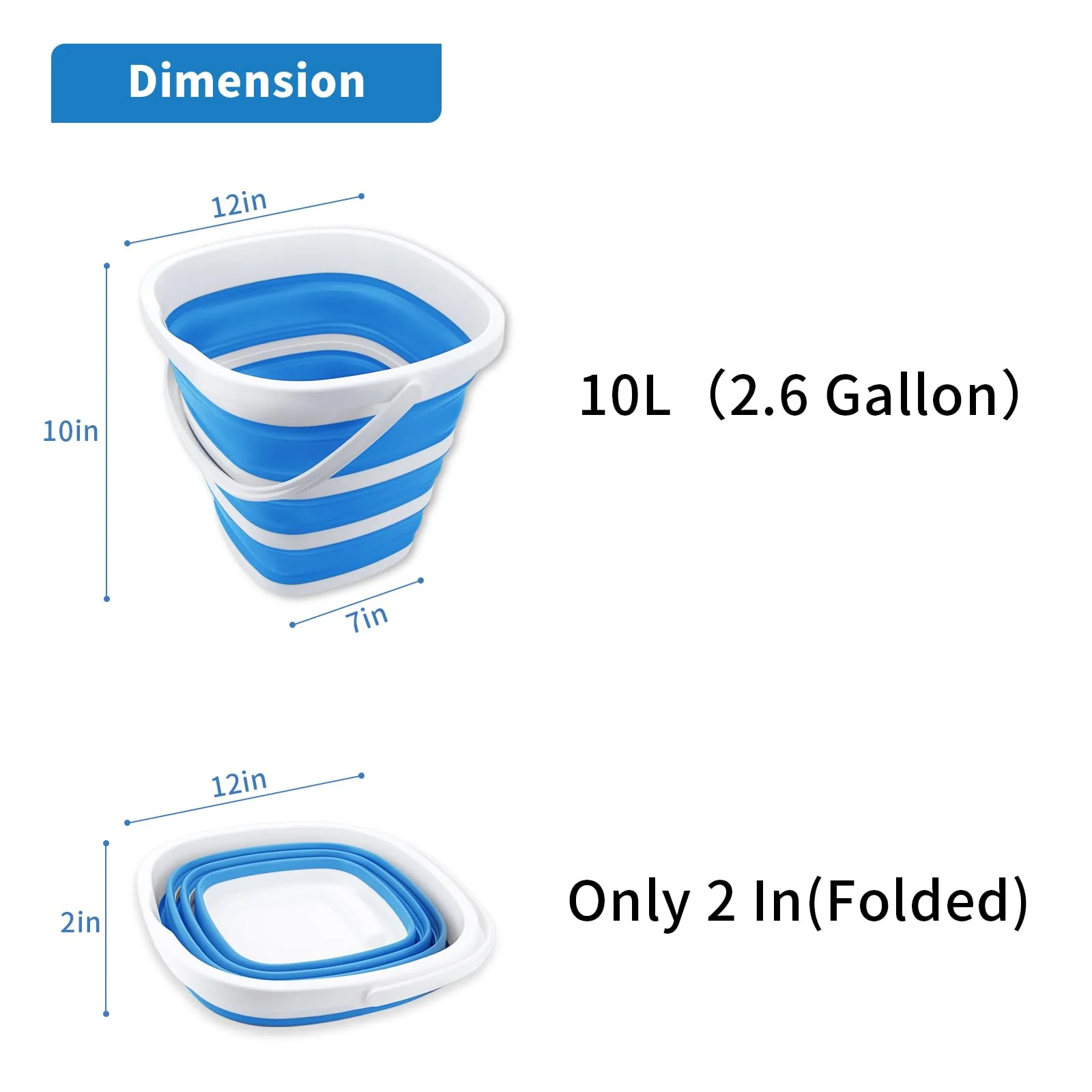 2 Pack Collapsible Buckets 10L 2.6 Gallon Cleaning Bucket Mop Bucket Folding Foldable Portable Small Plastic Water Supplies for Outdoor Garden Camping Fishing Car Wash Space Saving Square Grey Blue - Image 7