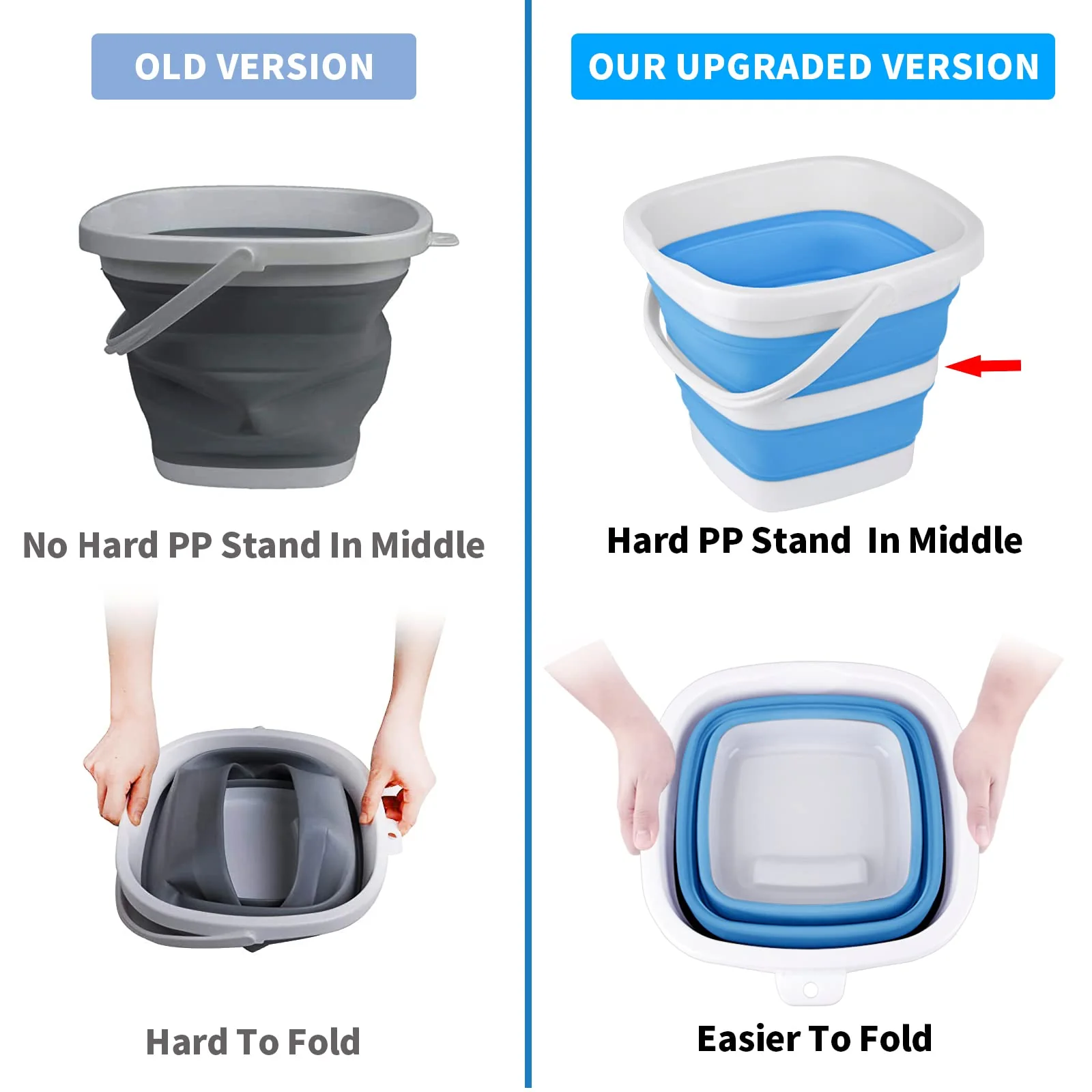 2 Pack Collapsible Buckets 5L 1.3Gallon Small Cleaning Bucket for Household Portable Plastic Bucket Outdoor Car Washing Tub Foldable Camping Beach Sand Water Pot Pail Space Saving Square Grey and Blue - Image 6