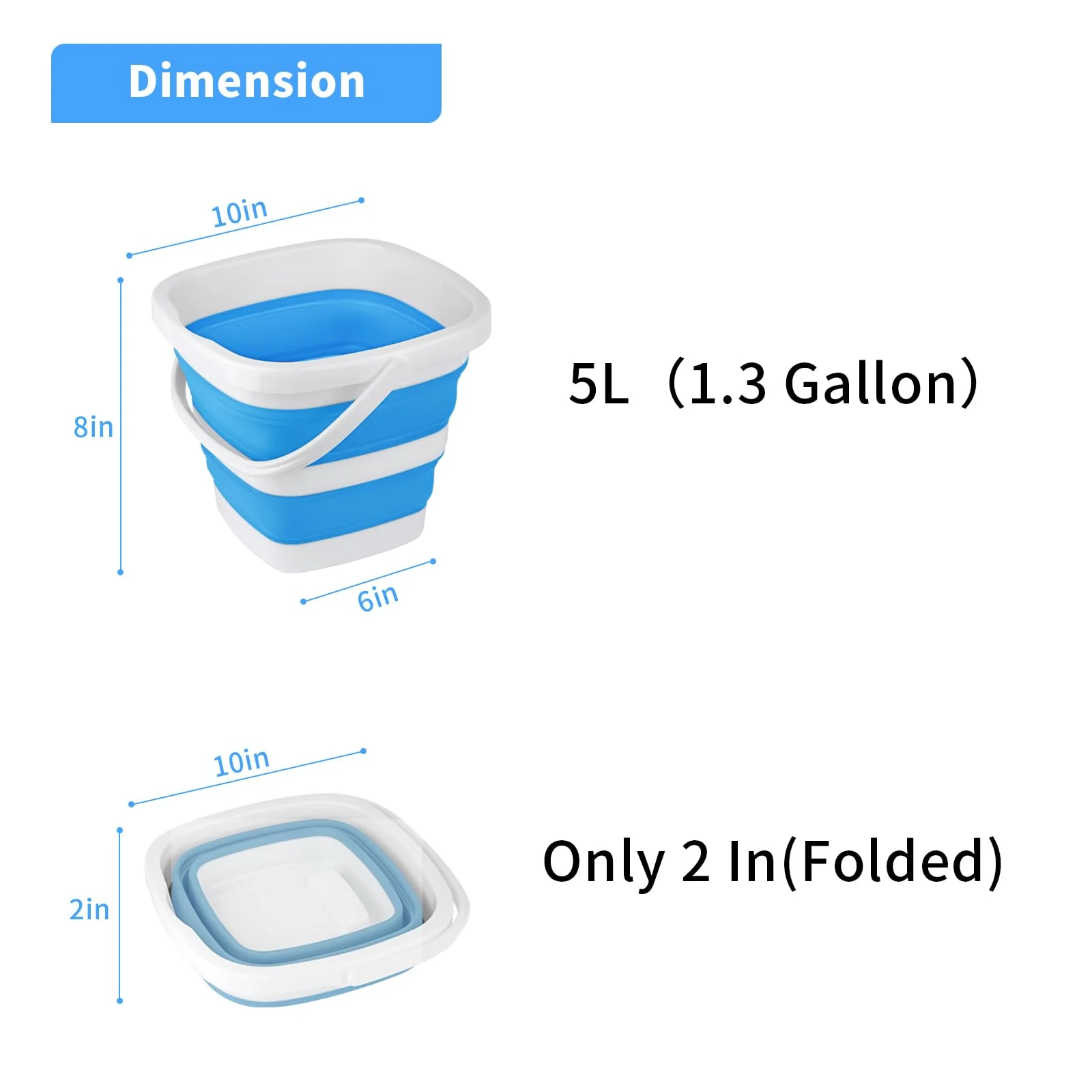 2 Pack Collapsible Buckets 5L 1.3Gallon Small Cleaning Bucket for Household Portable Plastic Bucket Outdoor Car Washing Tub Foldable Camping Beach Sand Water Pot Pail Space Saving Square Grey and Blue - Image 7