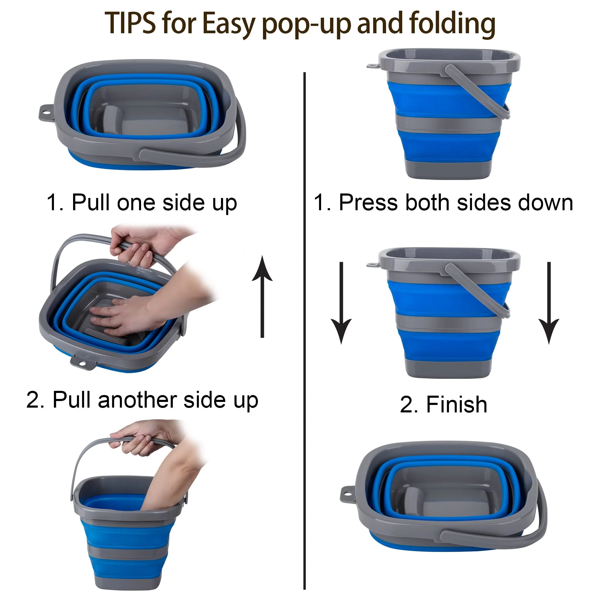 2 Pack Collapsible Plastic Bucket with 1.32 Gallon (5L) Each, Foldable Rectangular Tub for House Cleaning, Space Saving Outdoor Waterpot for Garden or Camping, Portable Fishing Water Pail - Image 4