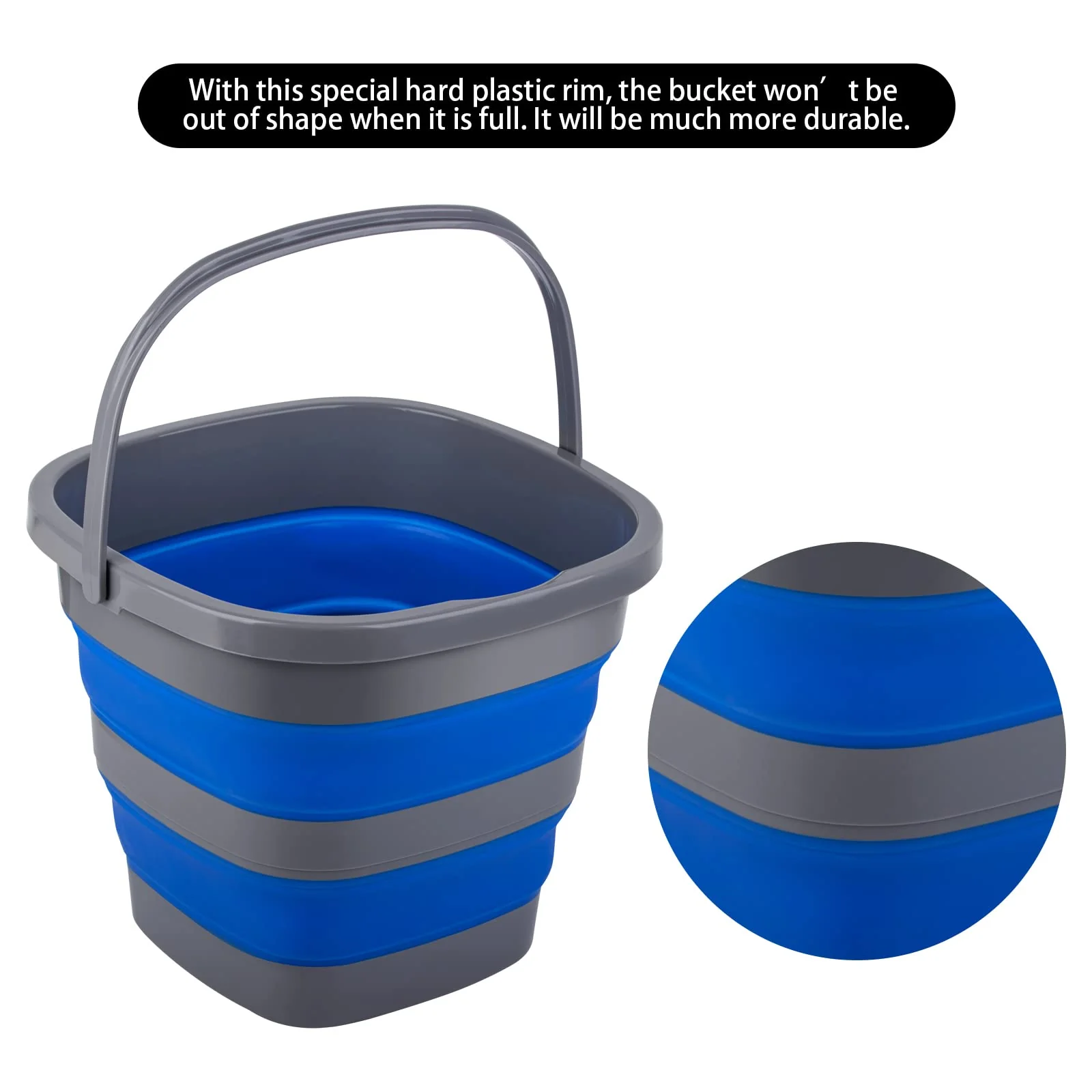 2 Pack Collapsible Plastic Bucket with 1.32 Gallon (5L) Each, Foldable Rectangular Tub for House Cleaning, Space Saving Outdoor Waterpot for Garden or Camping, Portable Fishing Water Pail - Image 5