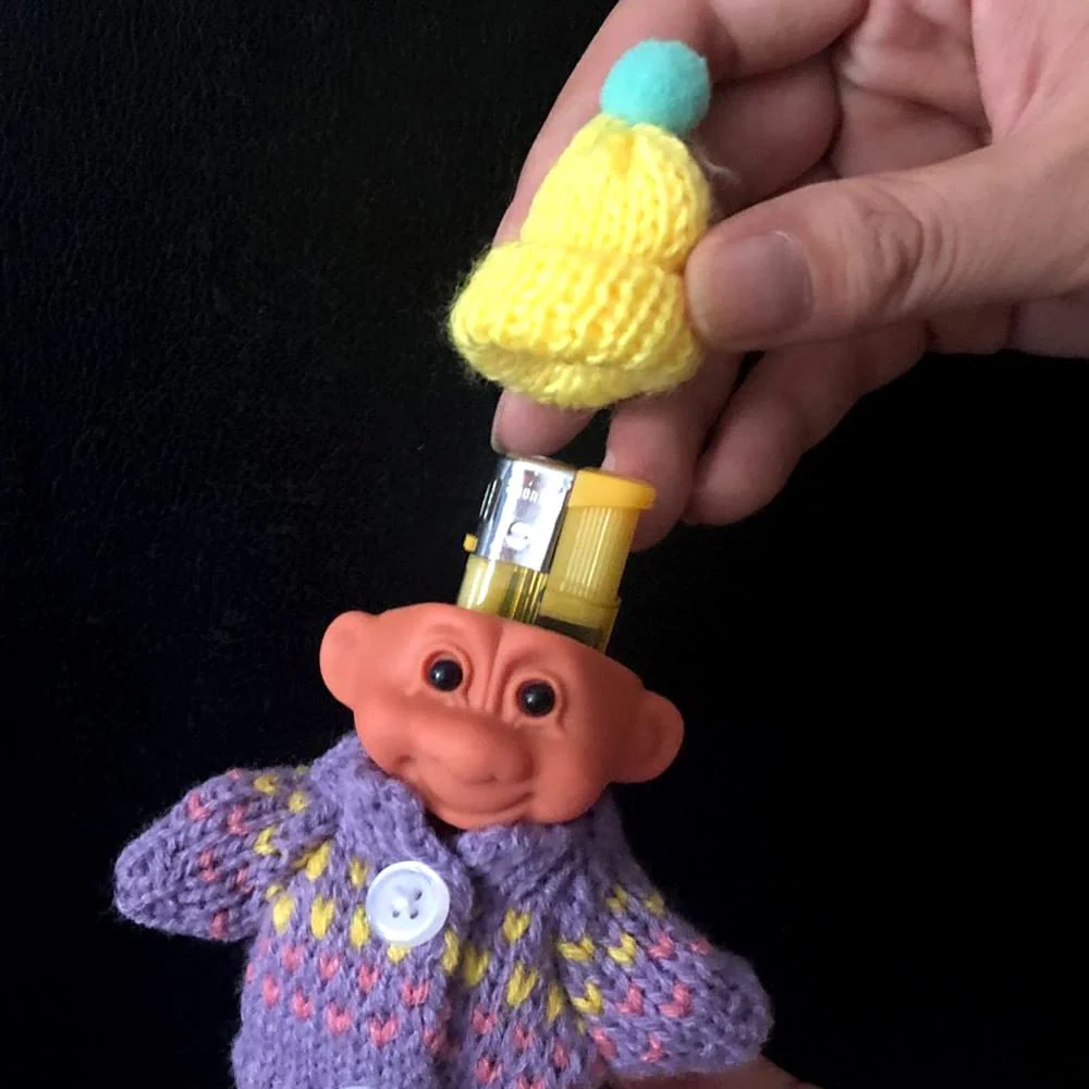 2 Pack Cute Troll Dolls Lighter Case Silicone Funny Mini Dolls Lighter Sleeve with Sweater &Hat for 3.2in Regular Lighter (Lighter not Included) (Purple & Pink) - Image 3