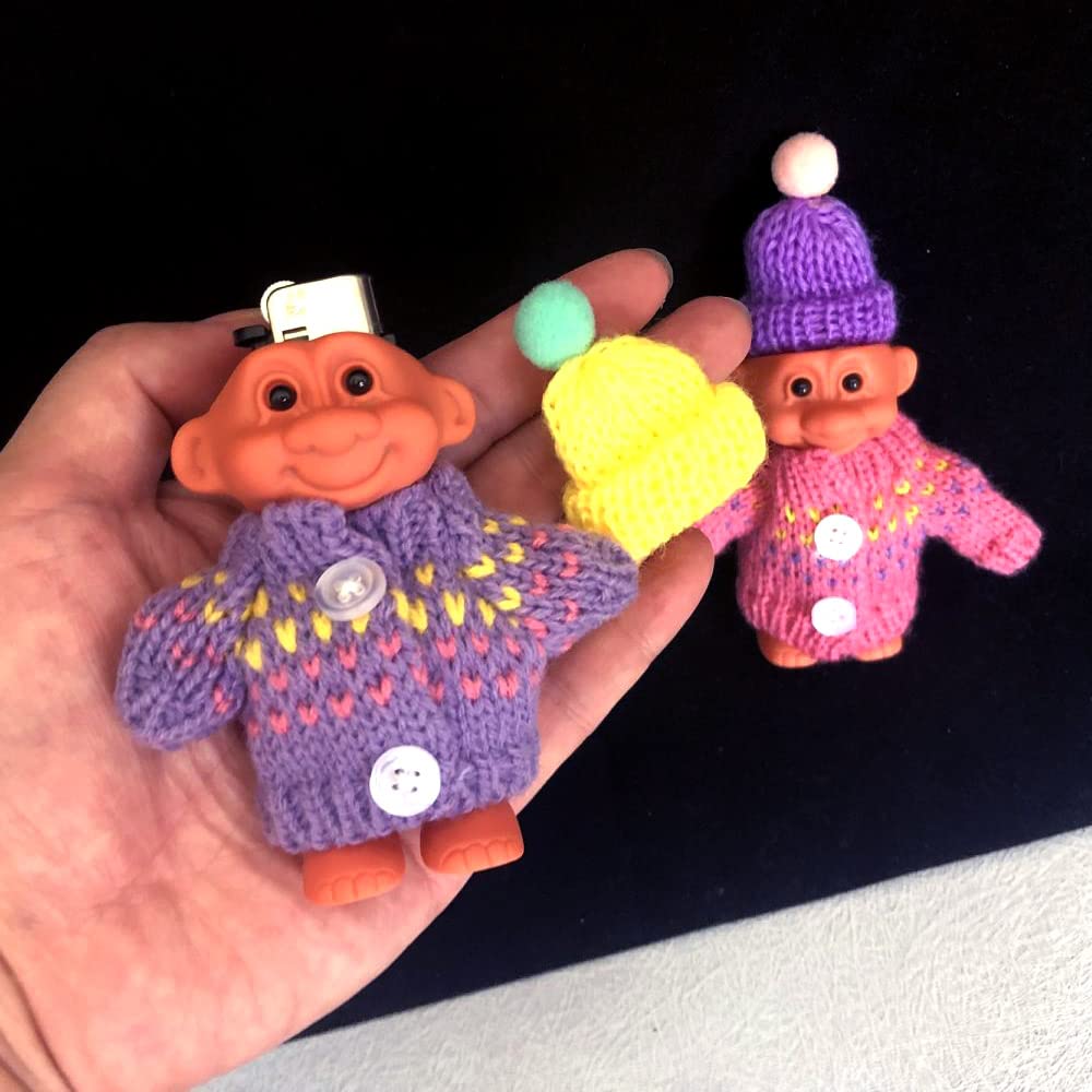 2 Pack Cute Troll Dolls Lighter Case Silicone Funny Mini Dolls Lighter Sleeve with Sweater &Hat for 3.2in Regular Lighter (Lighter not Included) (Purple & Pink) - Image 4