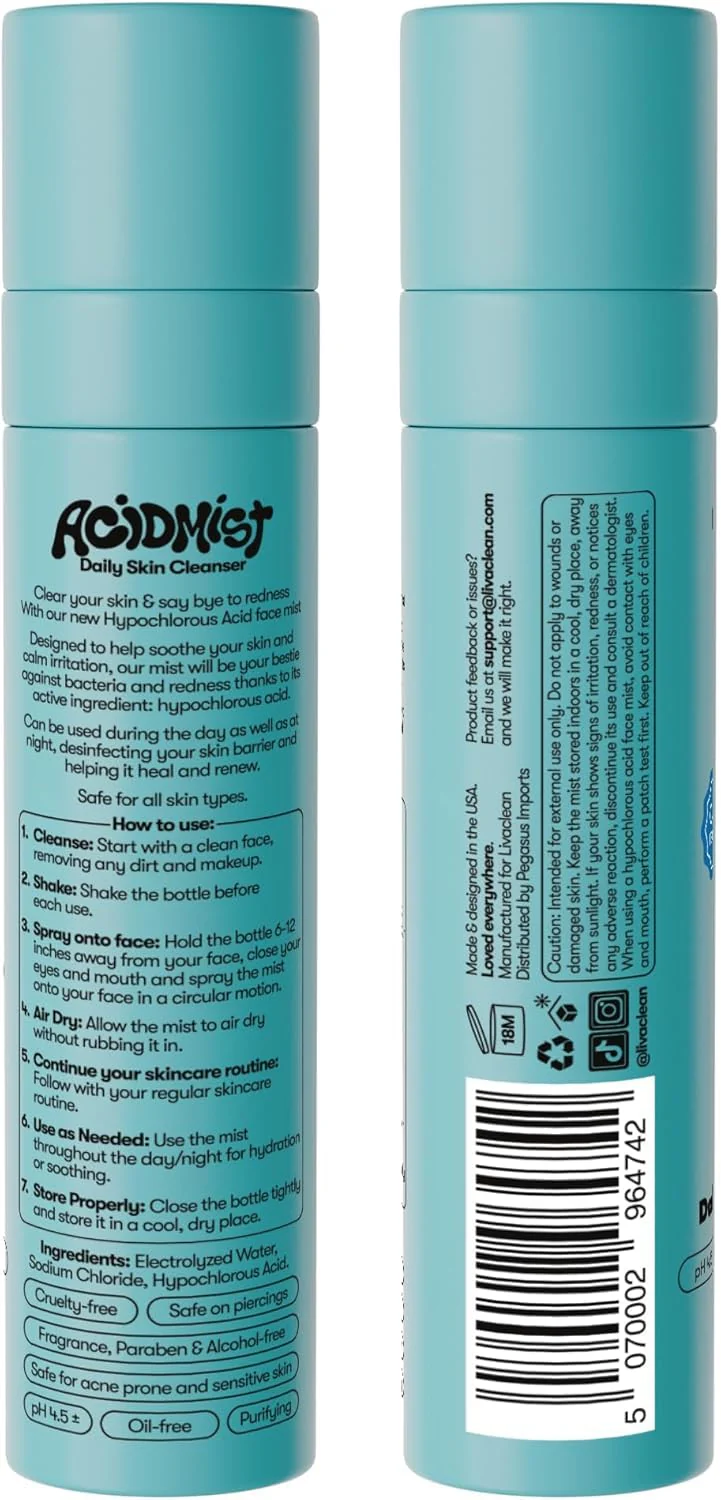 2 Pack Hypochlorous Acid Spray for Face & Body - 2 x 3.4 fl oz - Helps Reduce Redness and Breakouts - Multi-Purpose Travel Size Hypochlorous Spray - Topical Facial Skin Repair - pH-Balancing Toner - Image 2