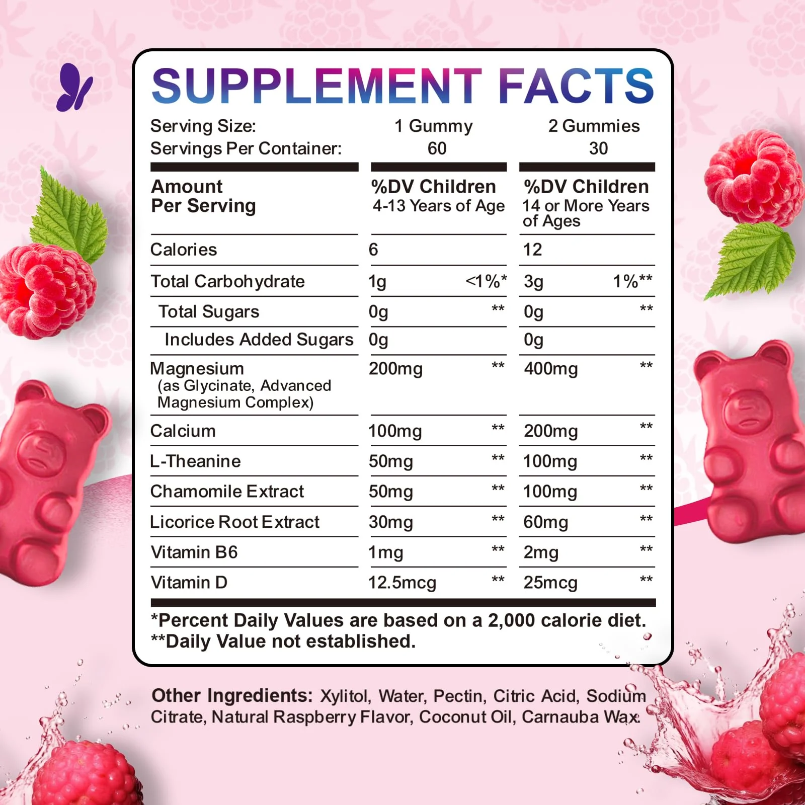2 Pack Kids Magnesium Gummies, Magnesium Glycinate Gummies for Kids & Adults with L-Theanine, Chamomile, Vitamin D, B6 for Sleep, Relaxation, Brain & Muscle, Sugar Free Raspberry - Image 7