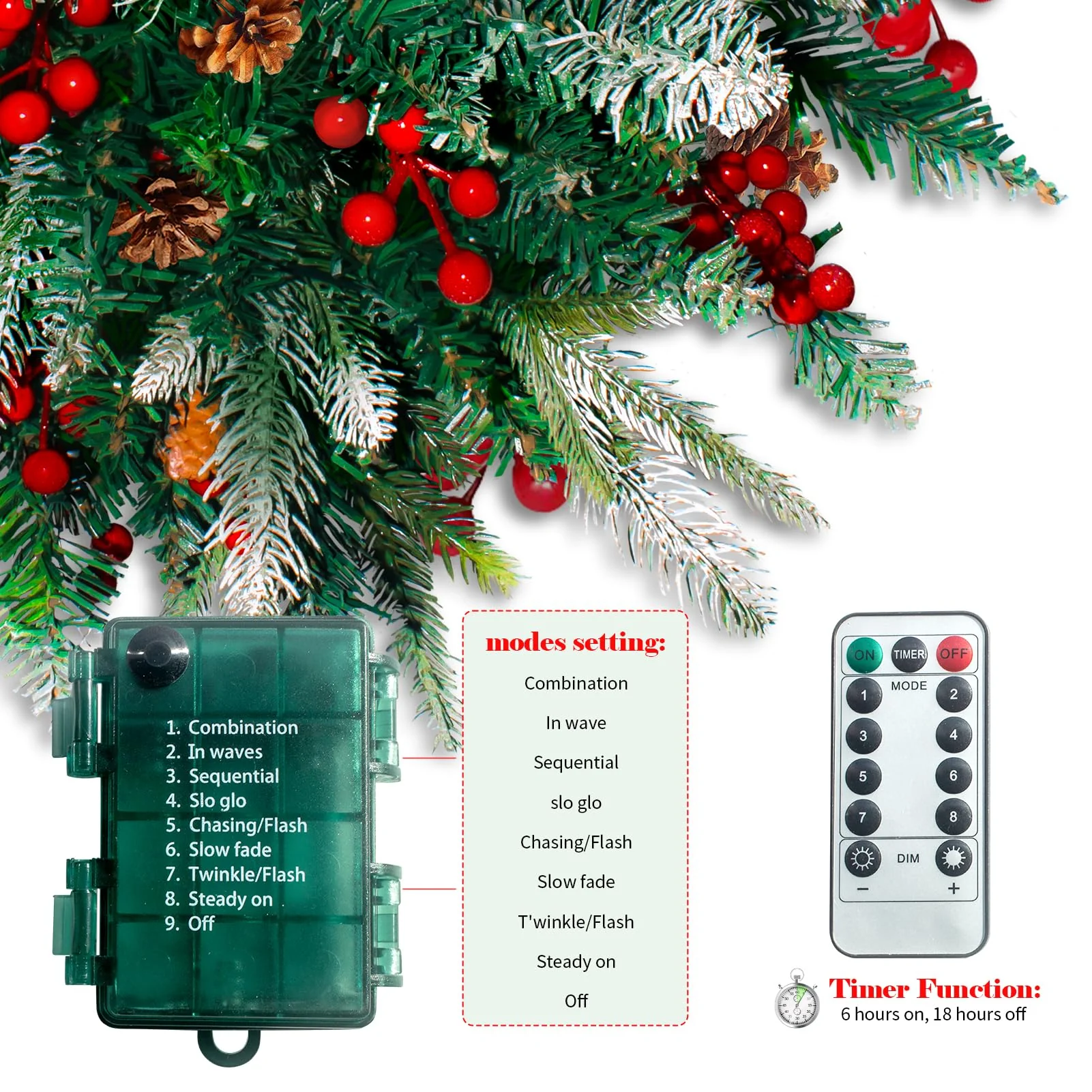 2 Pack Lighted Artificial Christmas Urn Filler, Battery Operated Pre-lit Xmas Pine Trees, Tripod Stake and 60 LED Lights, Holiday Porch Decorations for Porch, Yard, Garden, Flower Beds(Warm White) - Image 2