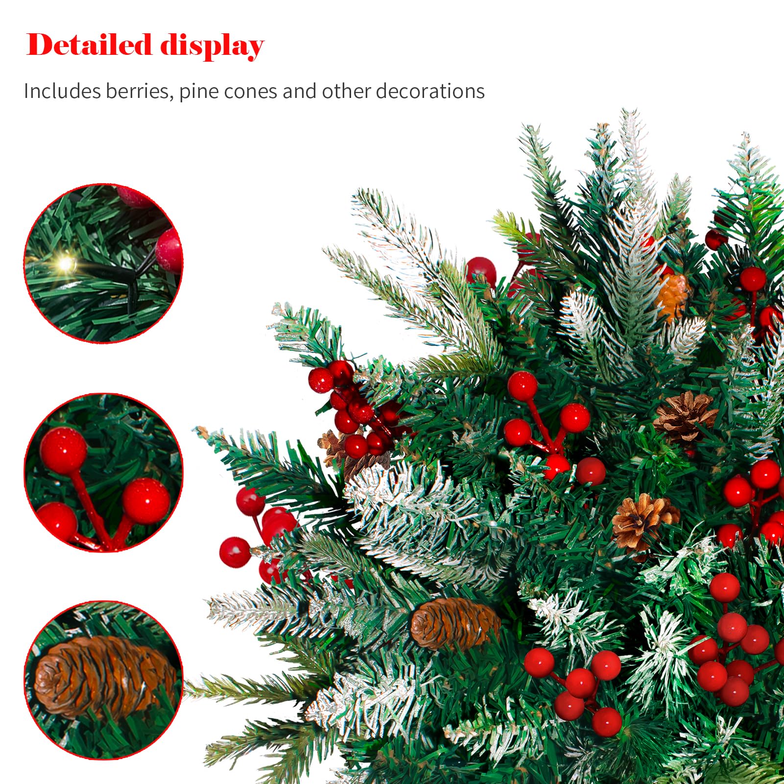 2 Pack Lighted Artificial Christmas Urn Filler, Battery Operated Pre-lit Xmas Pine Trees, Tripod Stake and 60 LED Lights, Holiday Porch Decorations for Porch, Yard, Garden, Flower Beds(Warm White) - Image 5