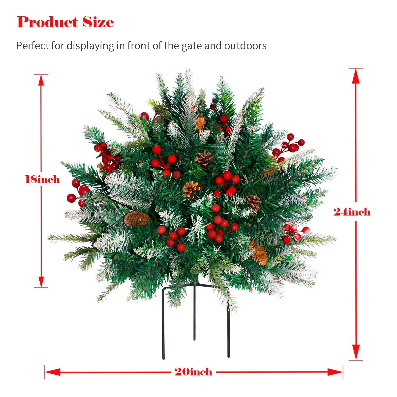 2 Pack Lighted Artificial Christmas Urn Filler, Battery Operated Pre-lit Xmas Pine Trees, Tripod Stake and 60 LED Lights, Holiday Porch Decorations for Porch, Yard, Garden, Flower Beds(Warm White) - Image 6
