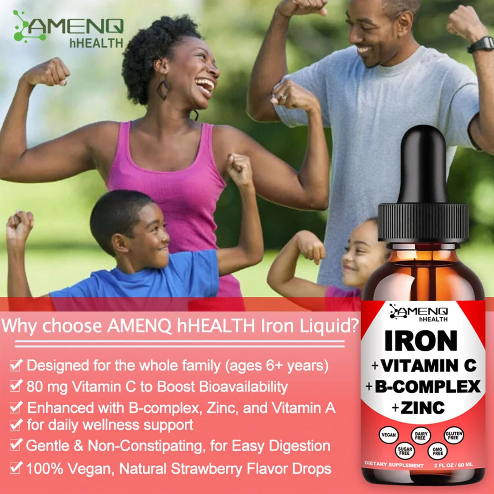 2 Pack Liquid Iron Supplement w/Vitamin C, A, B-Complex, Vegan Iron Drops High Potency Liquid Vitamin & Iron Supplements for Women, Men & Children -Support Red Blood Cell, Energy, Anemia & Fatigue - Image 5