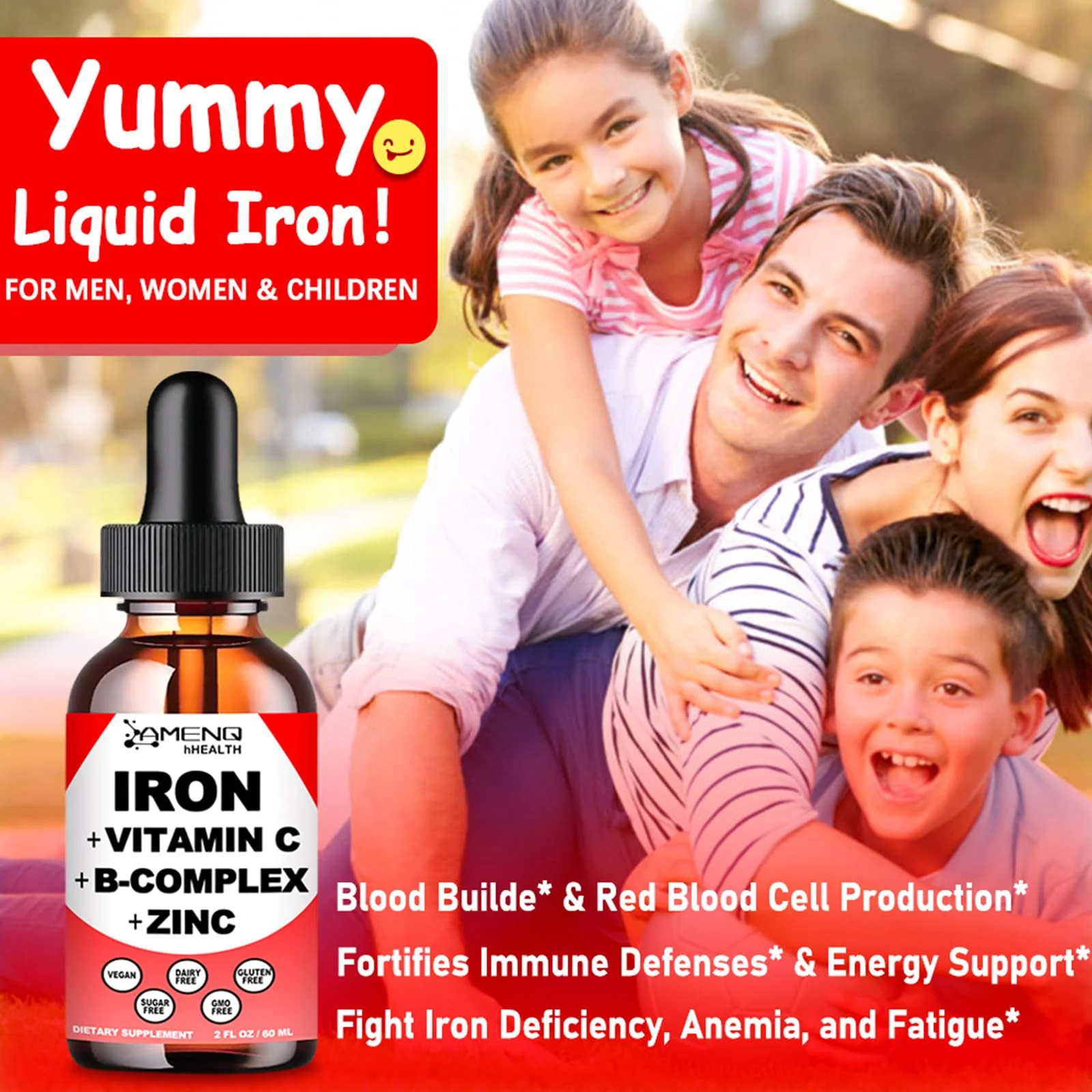 2 Pack Liquid Iron Supplement w/Vitamin C, A, B-Complex, Vegan Iron Drops High Potency Liquid Vitamin & Iron Supplements for Women, Men & Children -Support Red Blood Cell, Energy, Anemia & Fatigue - Image 6
