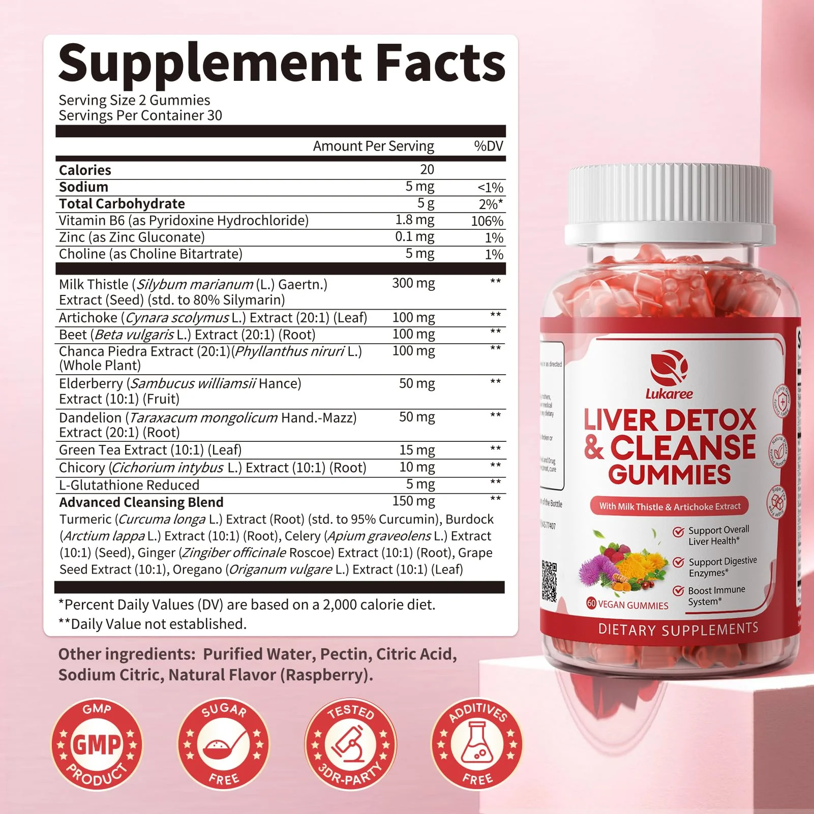 2 Pack Lukaree Liver Cleanse Detox & Repair Gummies | Sugar-Free Milk Thistle Supplement w/Artichok & L-Glutathione - Ultra-Concentrated Herbal Liver Support for Men & Women -Vegan,60 Count - Image 2