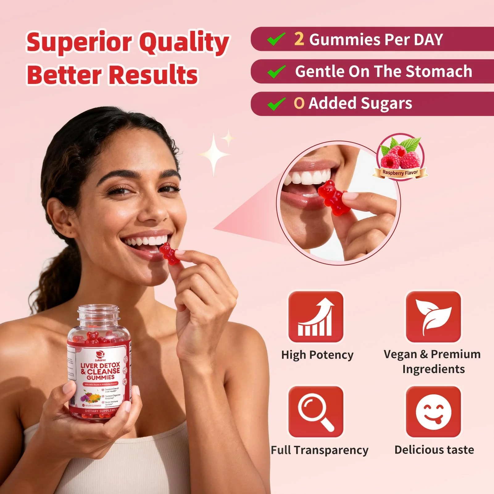 2 Pack Lukaree Liver Cleanse Detox & Repair Gummies | Sugar-Free Milk Thistle Supplement w/Artichok & L-Glutathione - Ultra-Concentrated Herbal Liver Support for Men & Women -Vegan,60 Count - Image 4