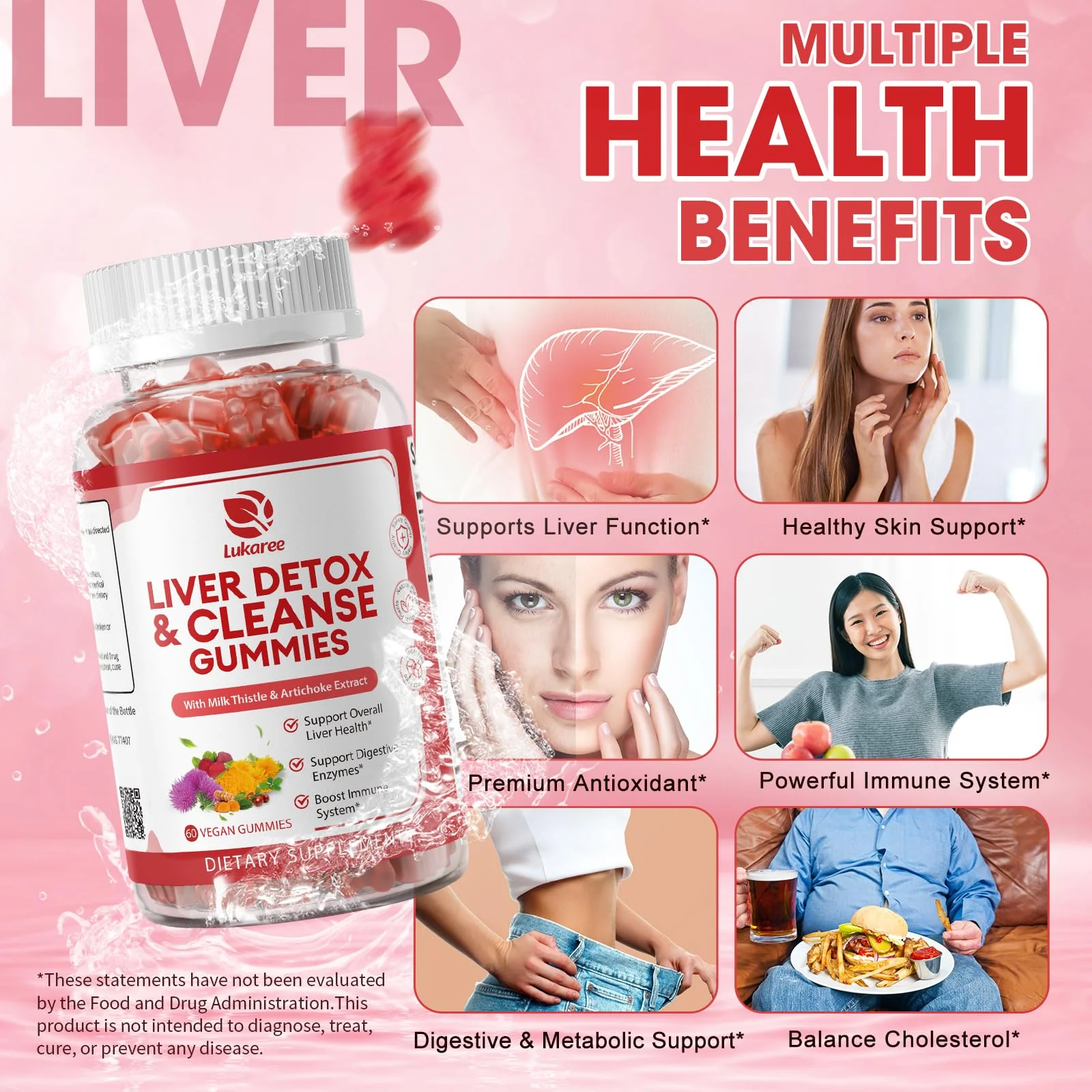 2 Pack Lukaree Liver Cleanse Detox & Repair Gummies | Sugar-Free Milk Thistle Supplement w/Artichok & L-Glutathione - Ultra-Concentrated Herbal Liver Support for Men & Women -Vegan,60 Count - Image 9