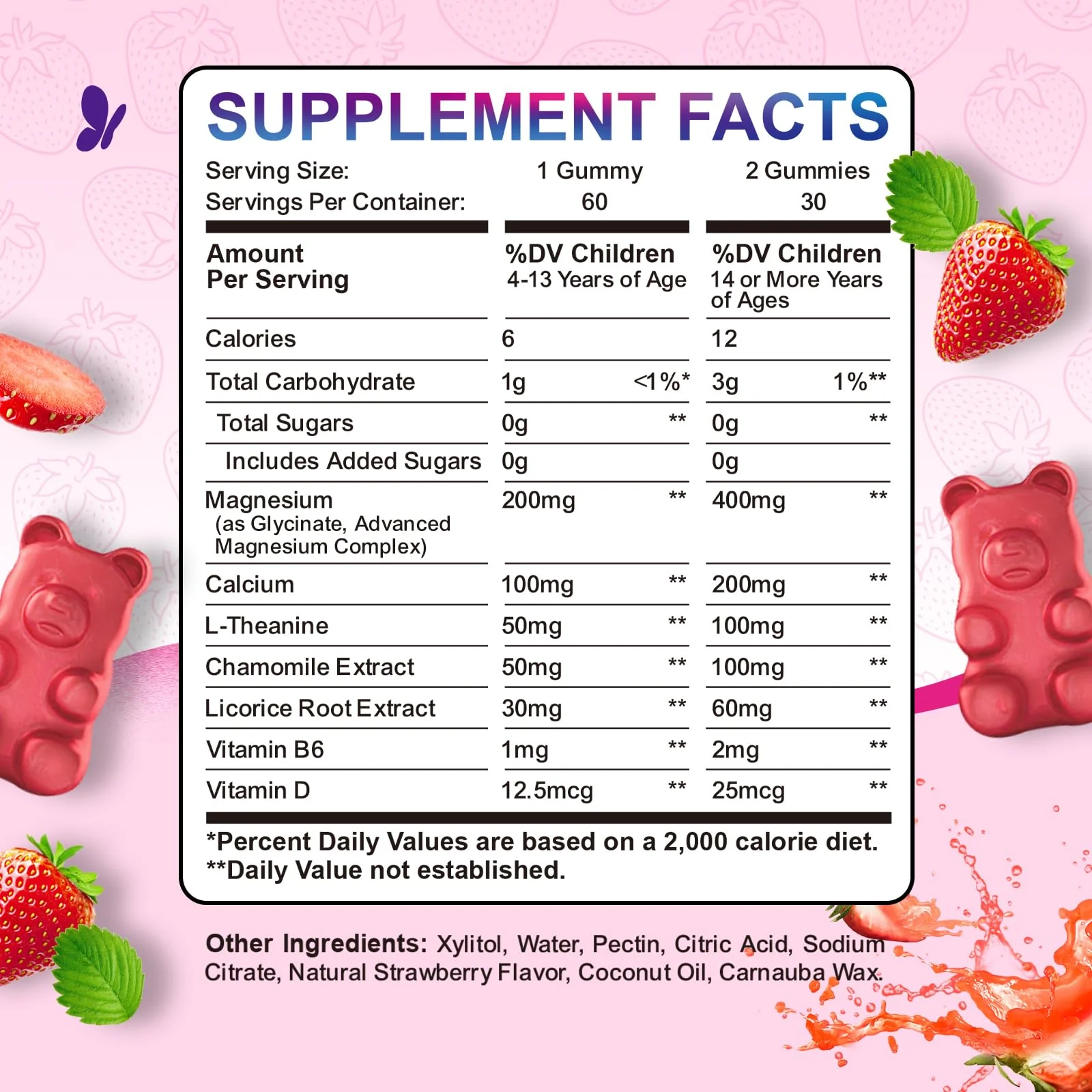 2 Pack Magnesium Gummies for Kids - Magnesium Glycinate Gummies with L-Theanine, Chamomile, Licorice, Vitamin B6, D for Kids & Adults Sleep, Muscle Relief & Nerve Bone - Strawberry 120ct - Image 7