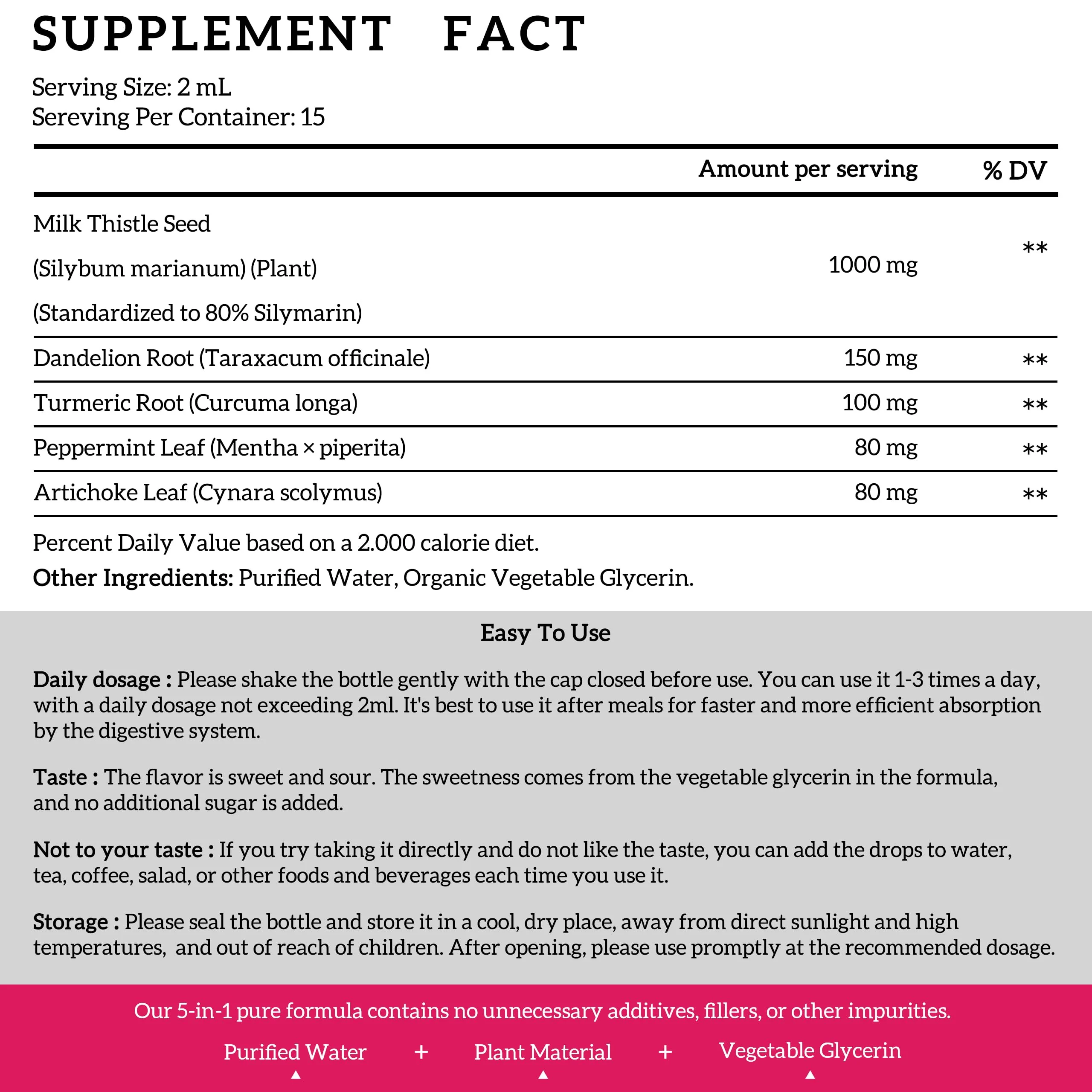(2 Pack) Milk Thistle Liquid Drops Silymarin 1000mg, Liver Supplement Detox & Cleanse with Dandelion & Artichoke, Milk Thistle Organic Extract for Support Repair Liver Health, Vegan, Non-GMO, 1 Fl Oz - Image 5