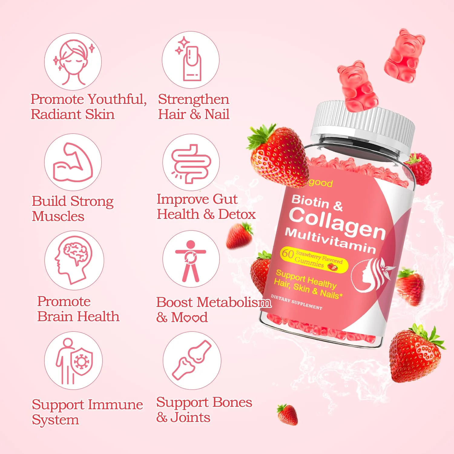2 Pack Multi Collagen Peptides Gummies for Women & Men, Ultra Hydrolyzed Protein Type I II III V X with Biotin, Hyaluronic Acid & Vitamin C D K2 B12 A E for Skin Hair Nails, Bone, Sugar Free 120Cts - Image 5