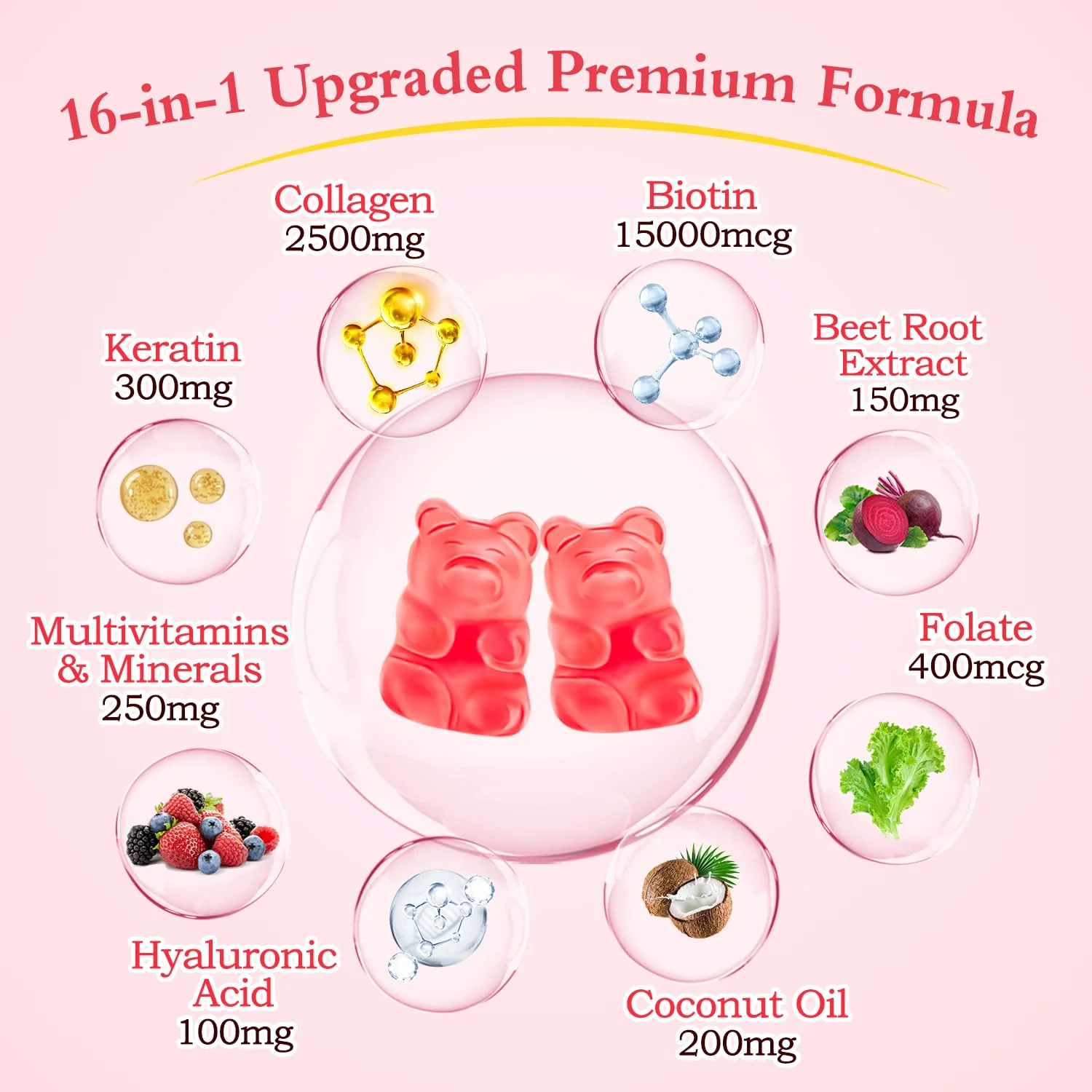 2 Pack Multi Collagen Peptides Gummies for Women & Men, Ultra Hydrolyzed Protein Type I II III V X with Biotin, Hyaluronic Acid & Vitamin C D K2 B12 A E for Skin Hair Nails, Bone, Sugar Free 120Cts - Image 6