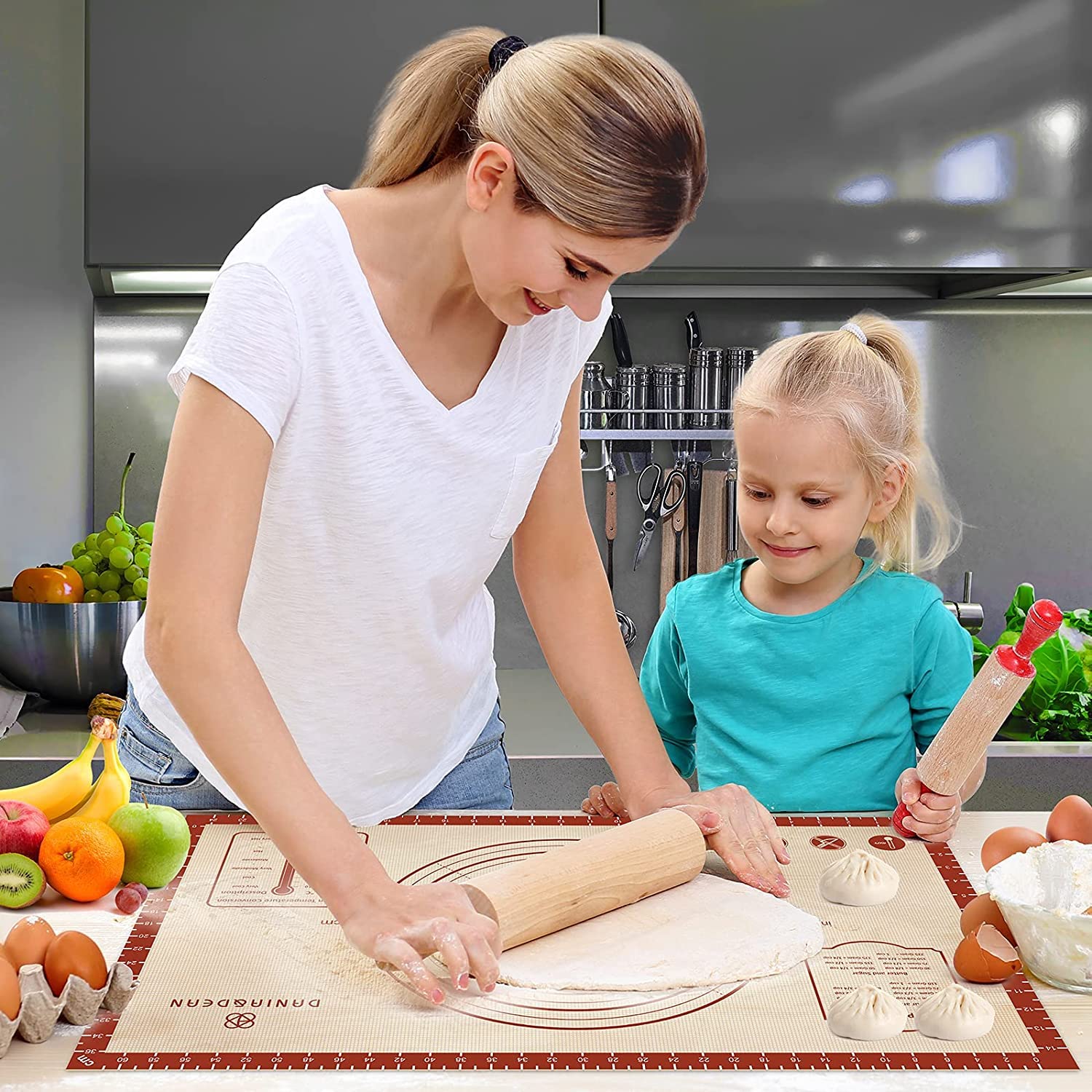 2 Pack Non Stick 26''x16'' Extra Large Thick Silicone Pastry Mat and 11''x16'' Cooking Mats, Double Measures Scale for Non-slip Silicone Baking Sheet,Counter Mat, Dough Rolling, Reusable Bakeware Mats - Image 3