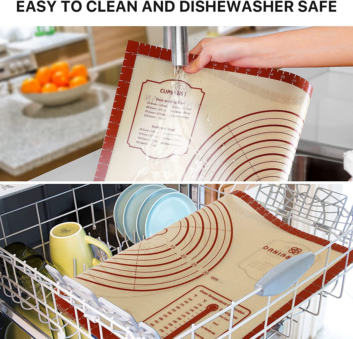 2 Pack Non Stick 26''x16'' Extra Large Thick Silicone Pastry Mat and 11''x16'' Cooking Mats, Double Measures Scale for Non-slip Silicone Baking Sheet,Counter Mat, Dough Rolling, Reusable Bakeware Mats - Image 4