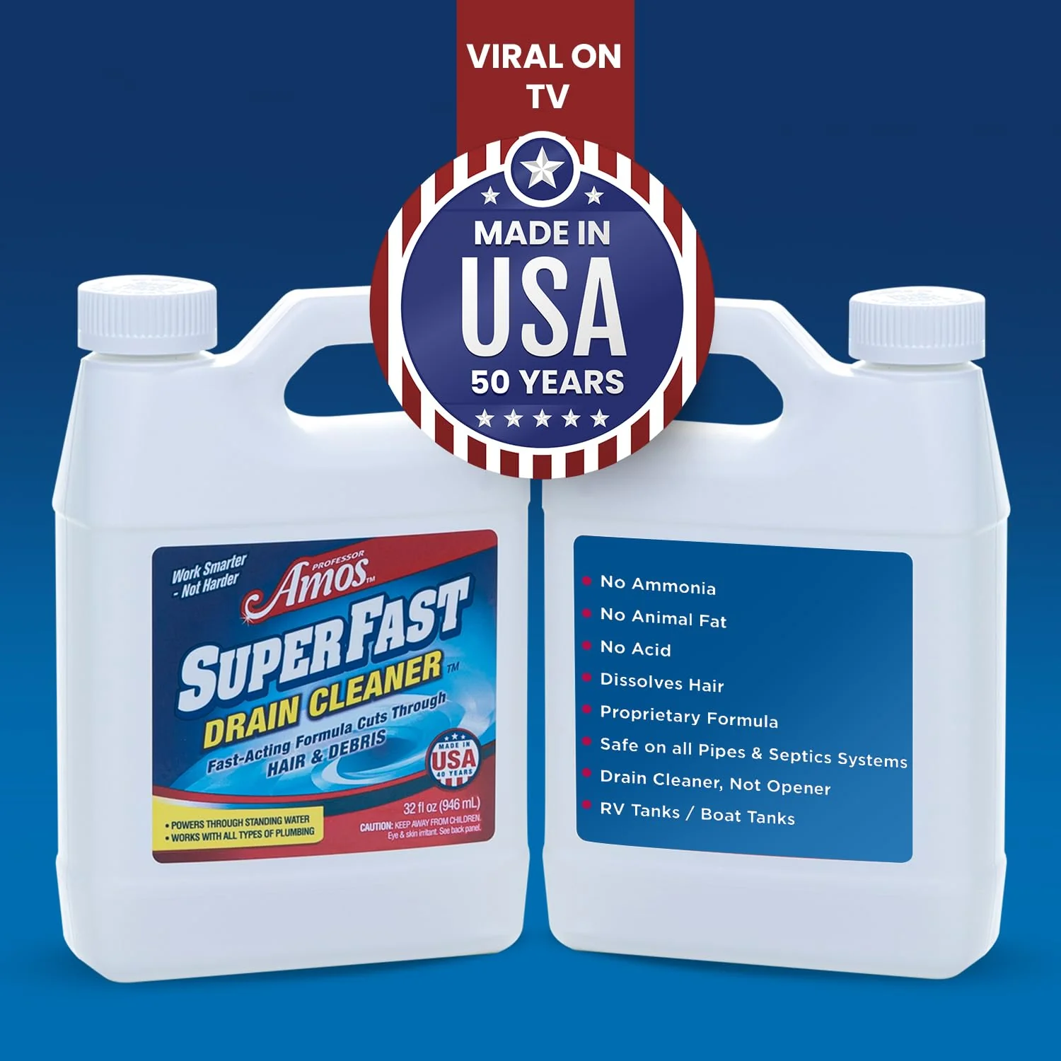 2 Pack Professor Amos Superfast Drain Cleaner Clears Clogs in Minutes Dissolves Hair, Grease & Grime Superfast! - Image 8