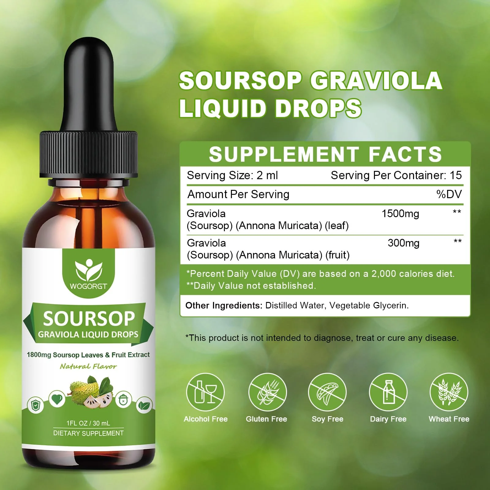 (2 Pack) Soursop Graviola Liquid Drops - 1800mg Soursop Extract - High Absorption Sour sop Bitters Liquid for Cell Support & Regeneration, Immune Support, Antioxidant, Relaxation, Sugar Free - 1 Fl Oz - Image 2