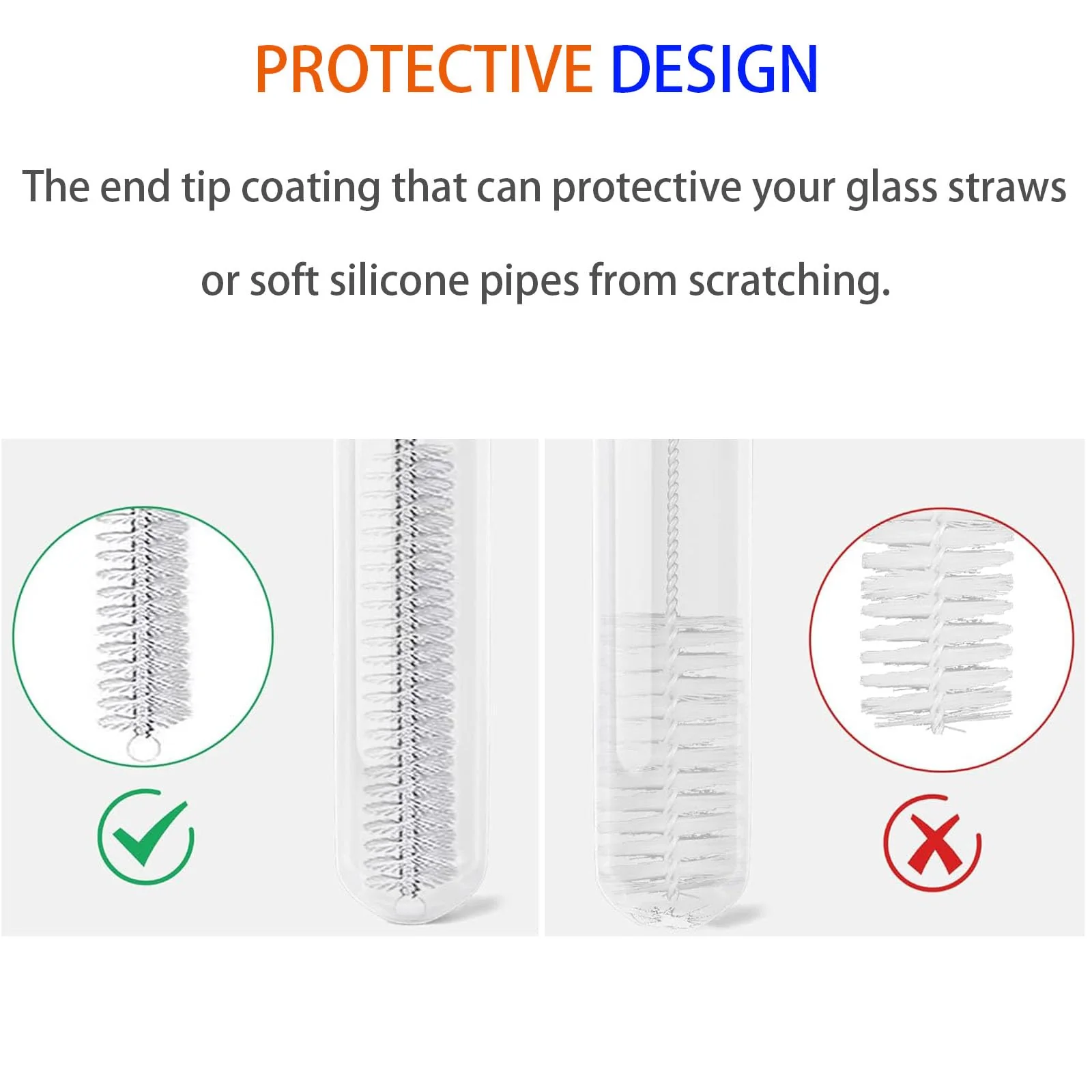 2 Pack Straw Cleaner Brush, Reusable Metal Handles Straw Cleaner Brush Extra Long for Stanley Mug 40, 30, 20 oz, 10mm Wide for Sippy Cup, Water Bottle and Tubes (Clear+Clear) - Image 4