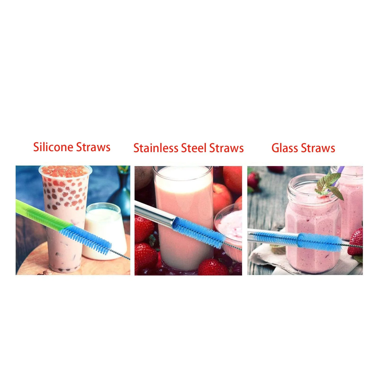 2 Pack Straw Cleaner Brush, Reusable Metal Handles Straw Cleaner Brush Extra Long for Stanley Mug 40, 30, 20 oz, 10mm Wide for Sippy Cup, Water Bottle and Tubes (Clear+Clear) - Image 5