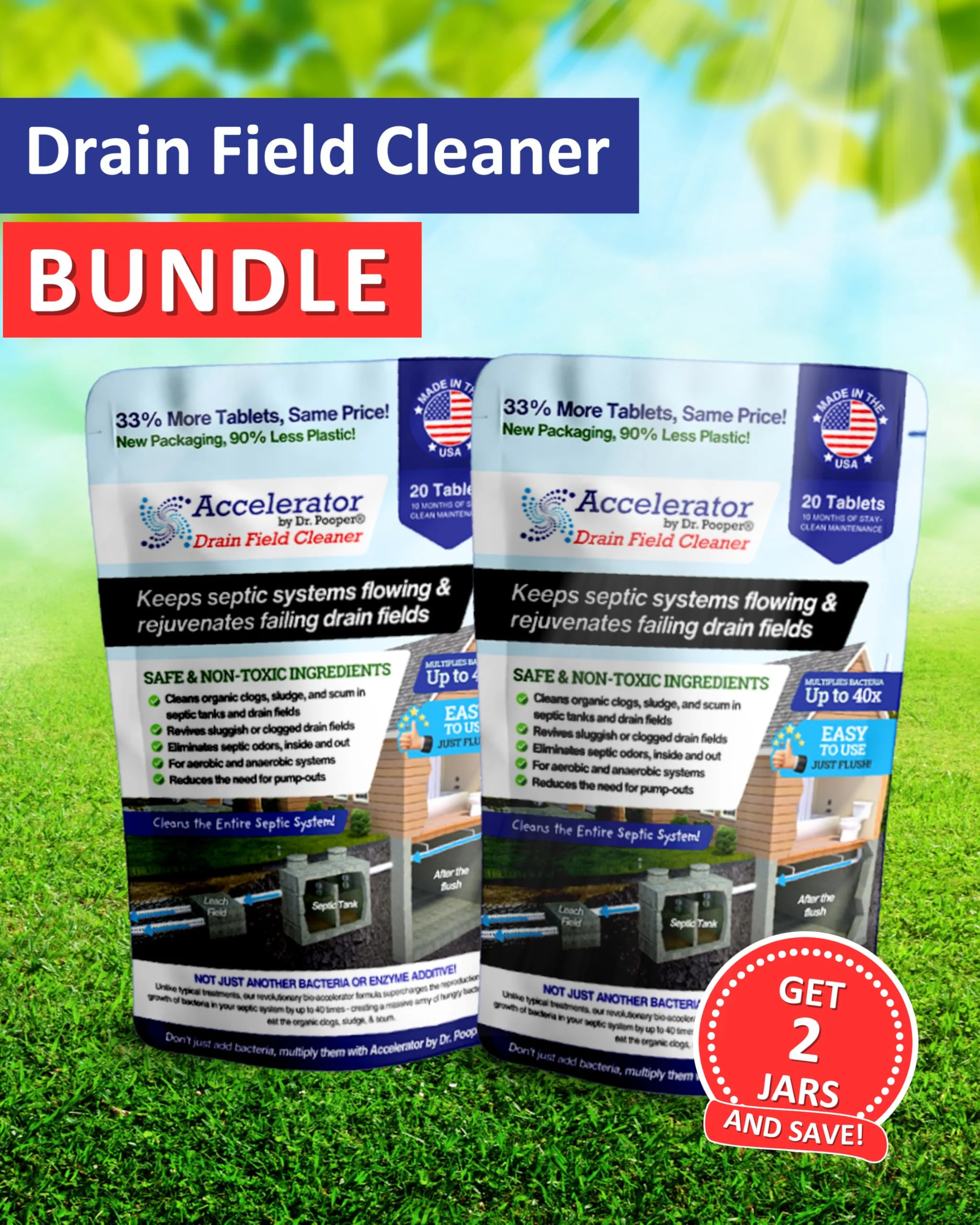 2-Pack Value BUNDLE of Drain Field Cleaner Tablets by Dr Pooper. Clears Septic Tanks and Drain Fields of Tough Clogs, Scum, Sludge AND Eliminates Odors FAST - Aerobic & Anaerobic Systems, Just Flush - Image 4